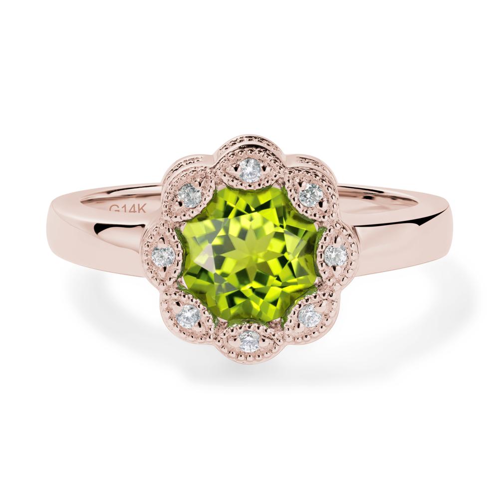 Vintage Peridot Ring Halo Flower Ring - LUO Jewelry #metal_14k rose gold