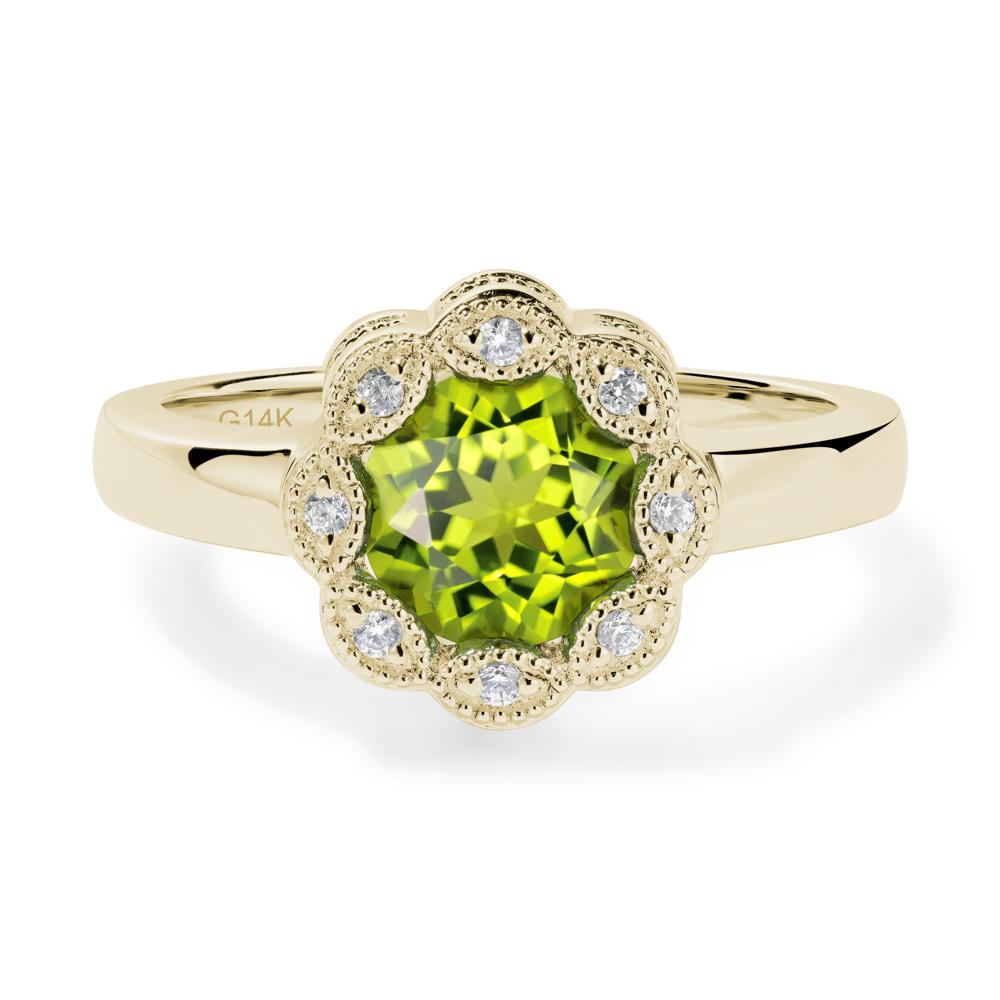 Vintage Peridot Ring Halo Flower Ring - LUO Jewelry #metal_14k yellow gold