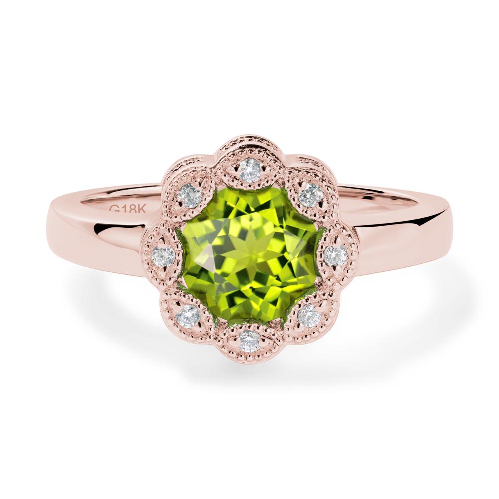 Vintage Peridot Ring Halo Flower Ring - LUO Jewelry #metal_18k rose gold