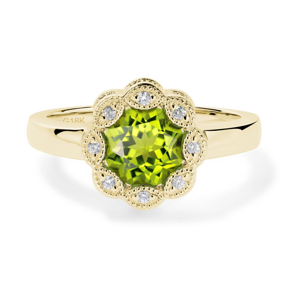 Vintage Peridot Ring Halo Flower Ring - LUO Jewelry #metal_18k yellow gold