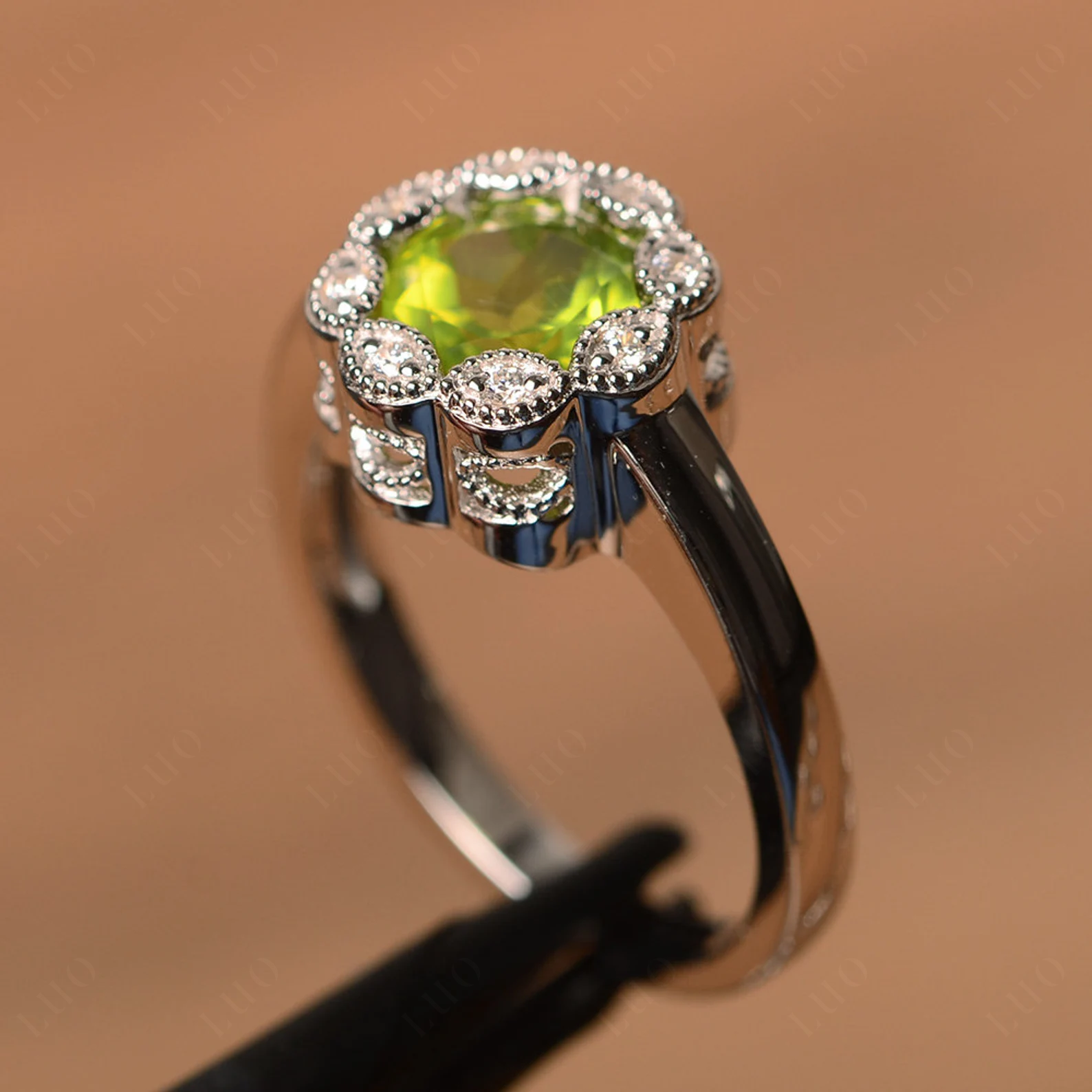 Vintage Peridot Ring Halo Flower Ring