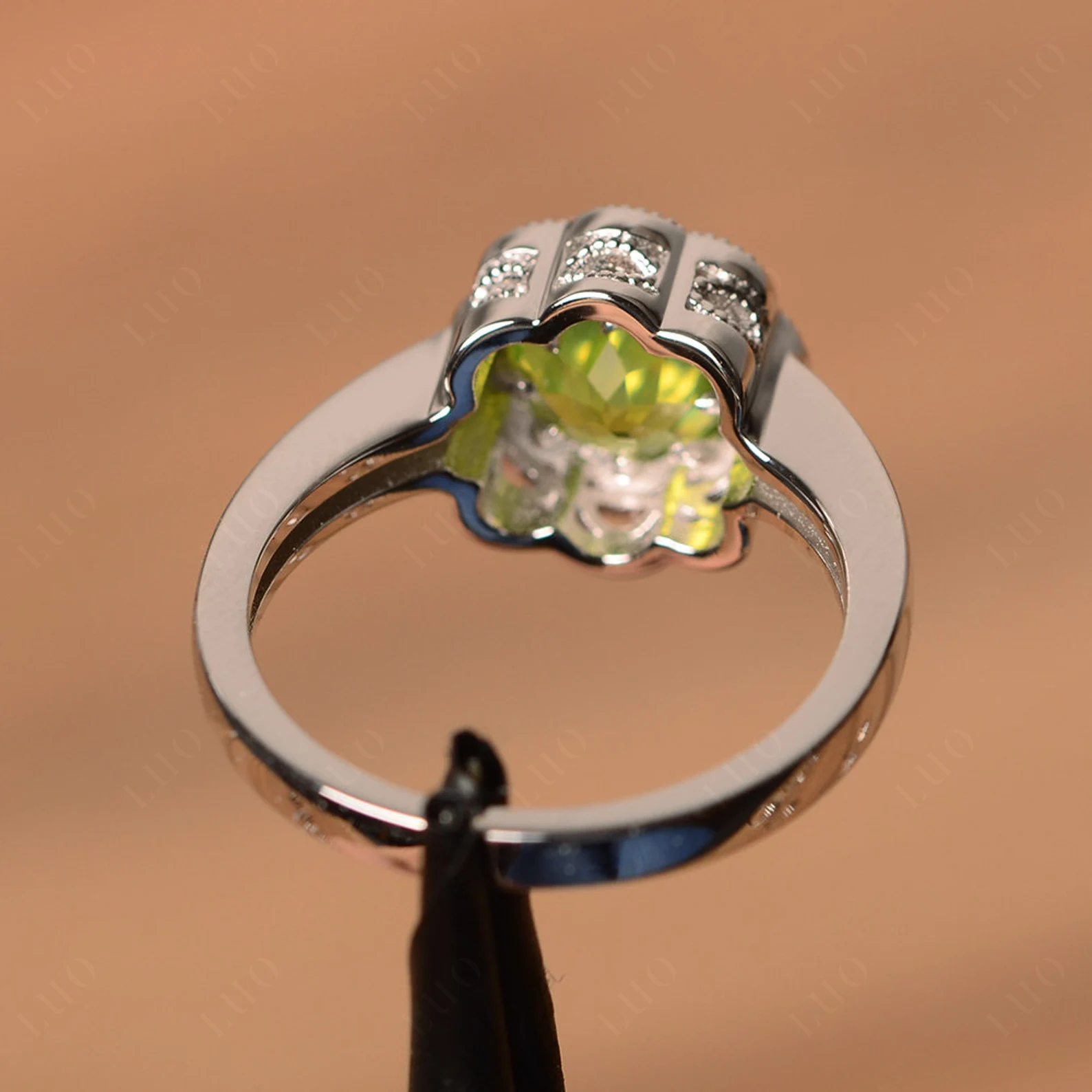 Vintage Peridot Ring Halo Flower Ring