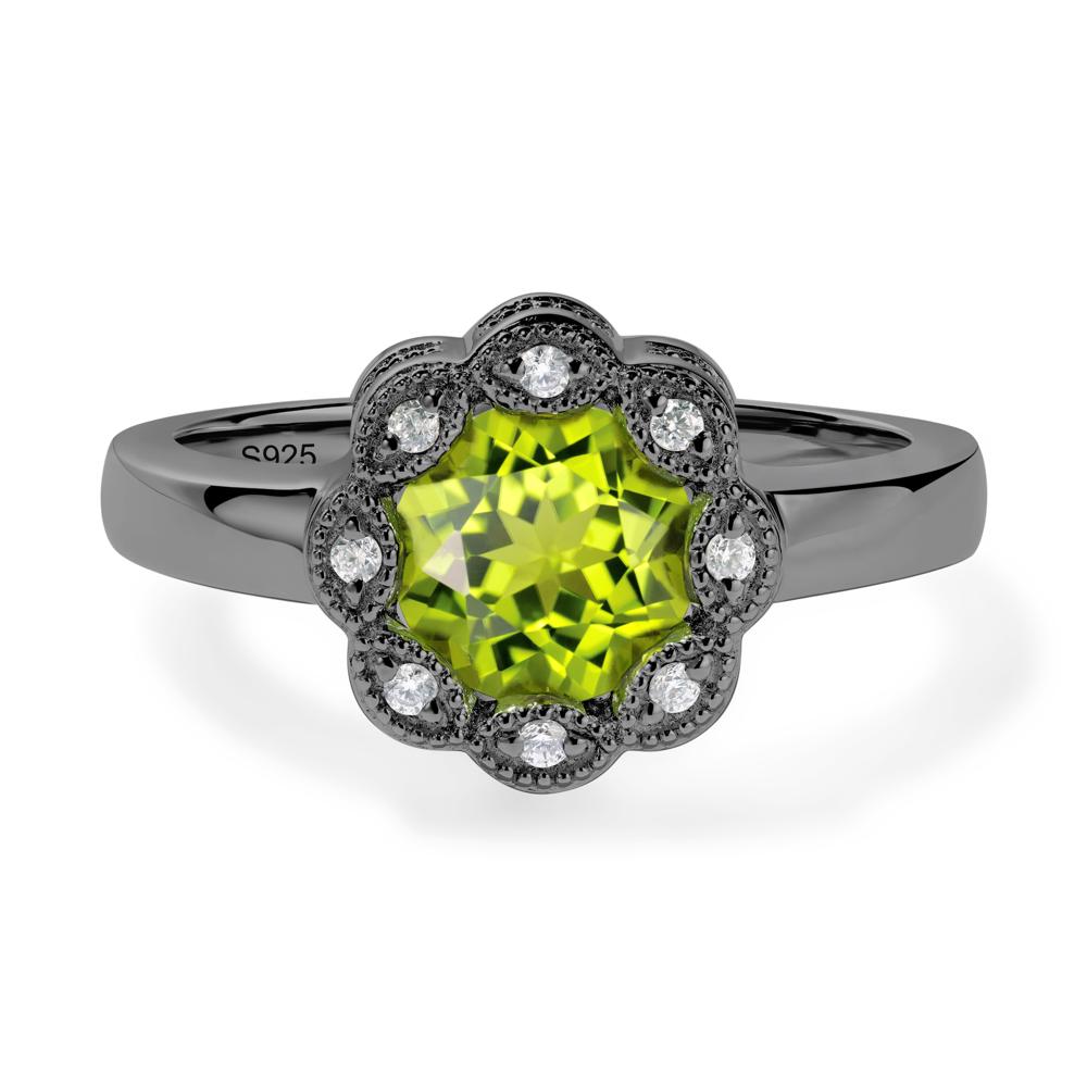 Vintage Peridot Ring Halo Flower Ring - LUO Jewelry #metal_black finish sterling silver