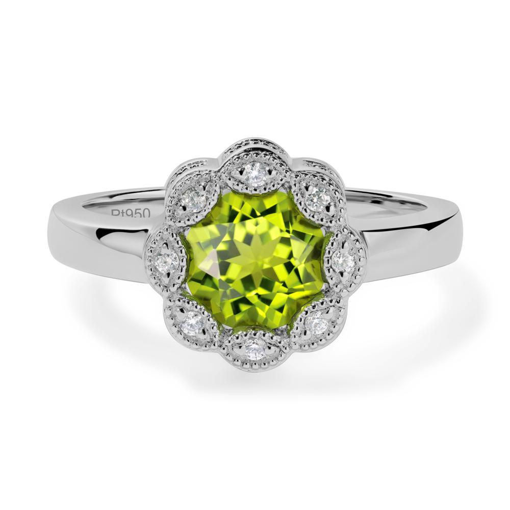 Vintage Peridot Ring Halo Flower Ring - LUO Jewelry #metal_platinum