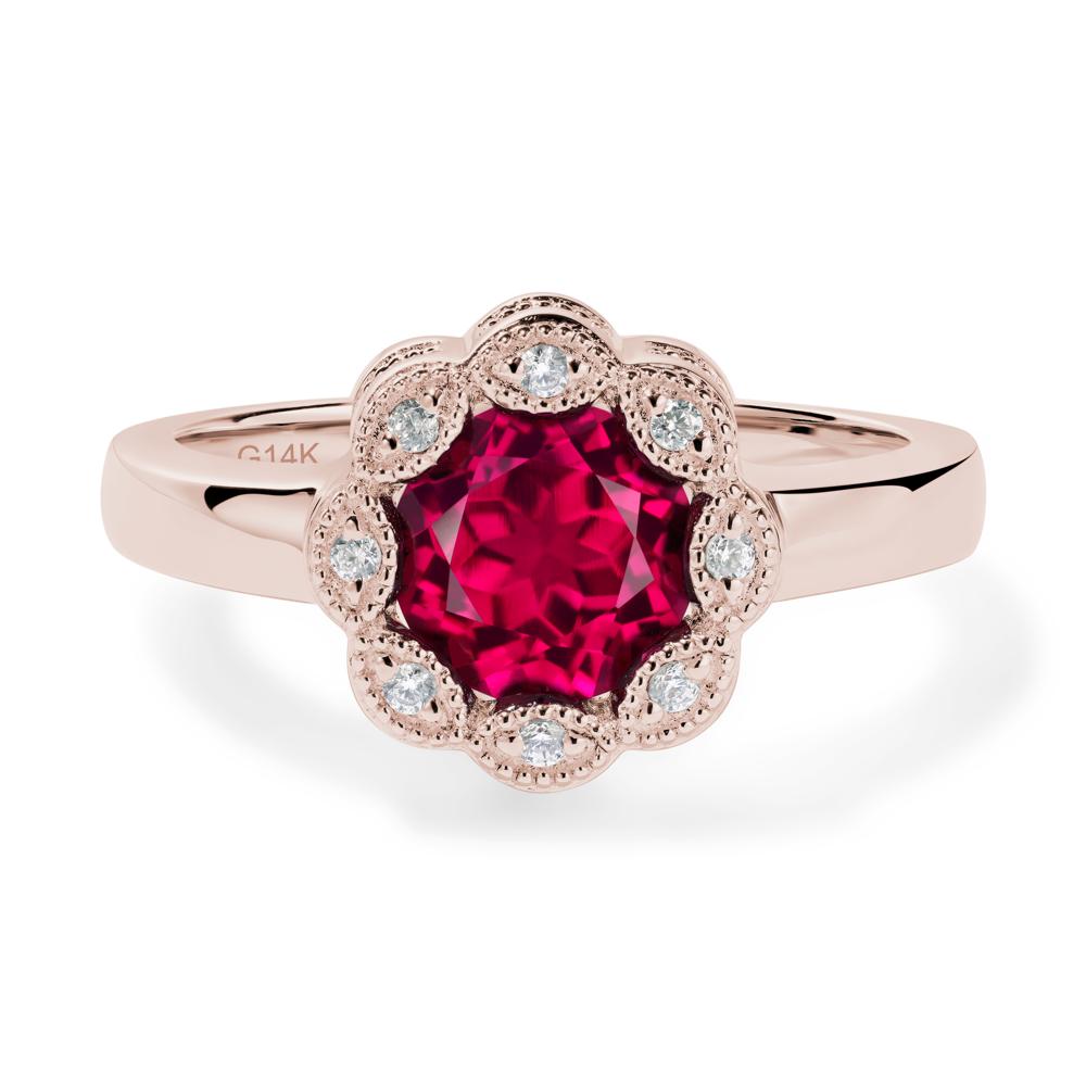 Vintage Ruby Ring Halo Flower Ring - LUO Jewelry #metal_14k rose gold