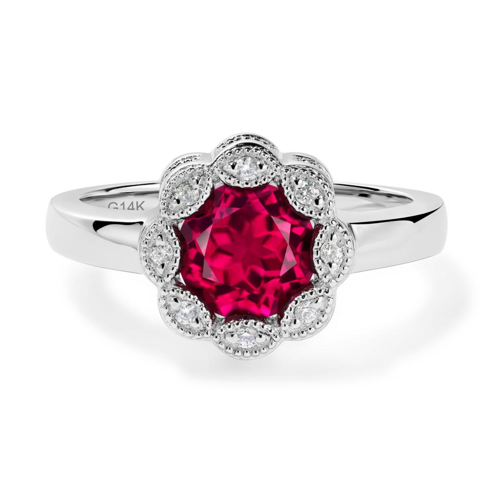 Vintage Ruby Ring Halo Flower Ring - LUO Jewelry #metal_14k white gold