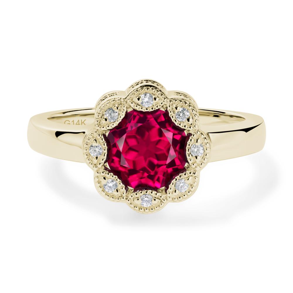 Vintage Ruby Ring Halo Flower Ring - LUO Jewelry #metal_14k yellow gold