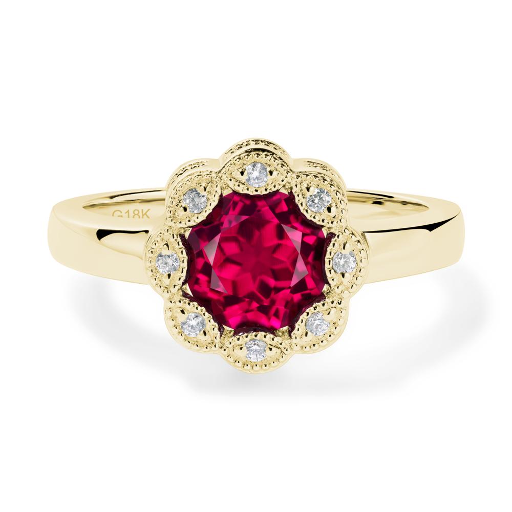 Vintage Ruby Ring Halo Flower Ring - LUO Jewelry #metal_18k yellow gold