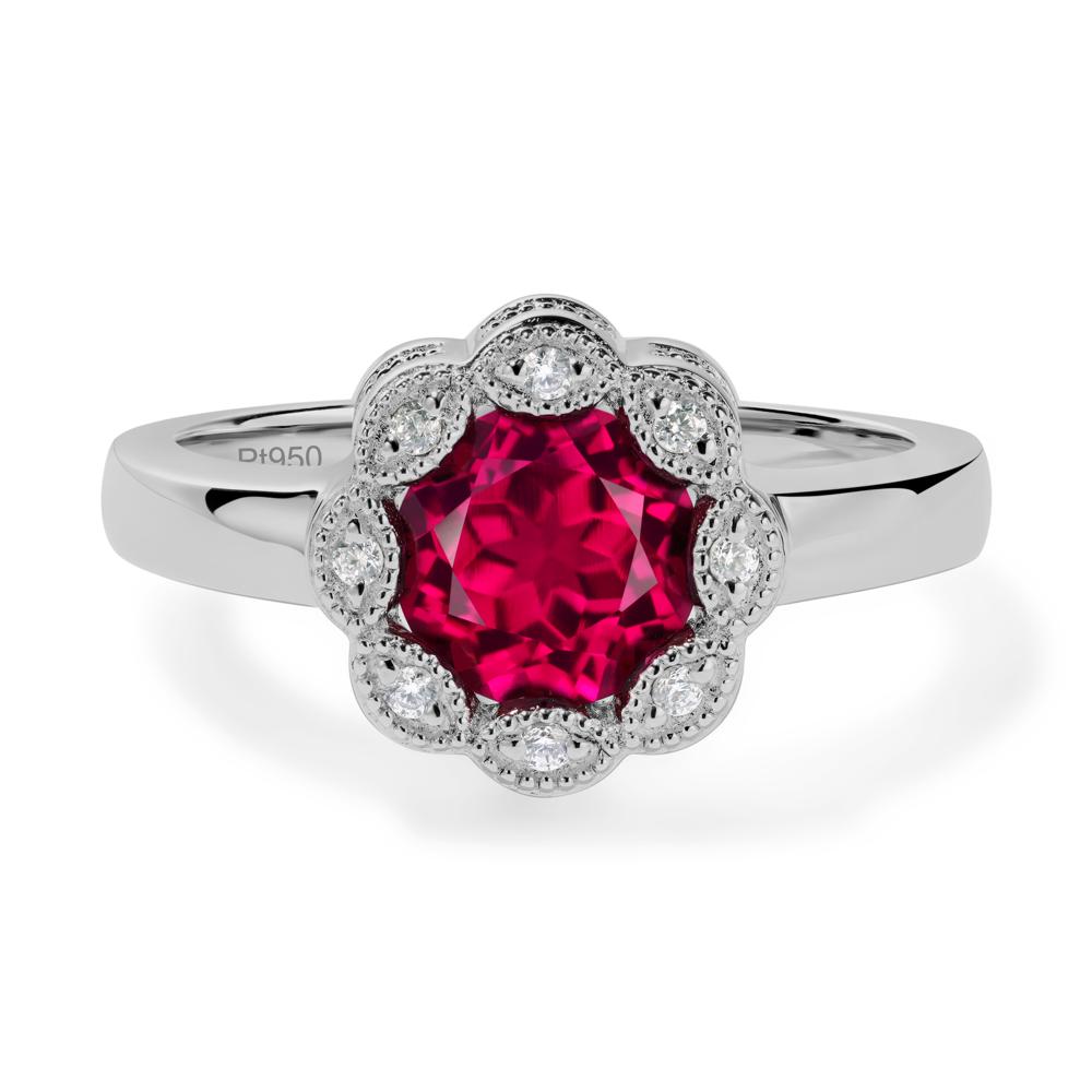 Vintage Ruby Ring Halo Flower Ring - LUO Jewelry #metal_platinum