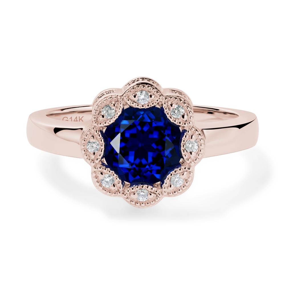 Vintage Sapphire Ring Halo Flower Ring - LUO Jewelry #metal_14k rose gold