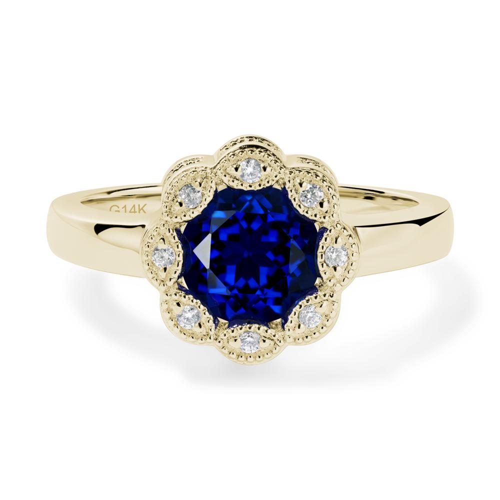 Vintage Sapphire Ring Halo Flower Ring - LUO Jewelry #metal_14k yellow gold