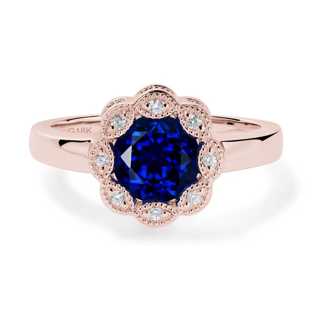 Vintage Sapphire Ring Halo Flower Ring - LUO Jewelry #metal_18k rose gold