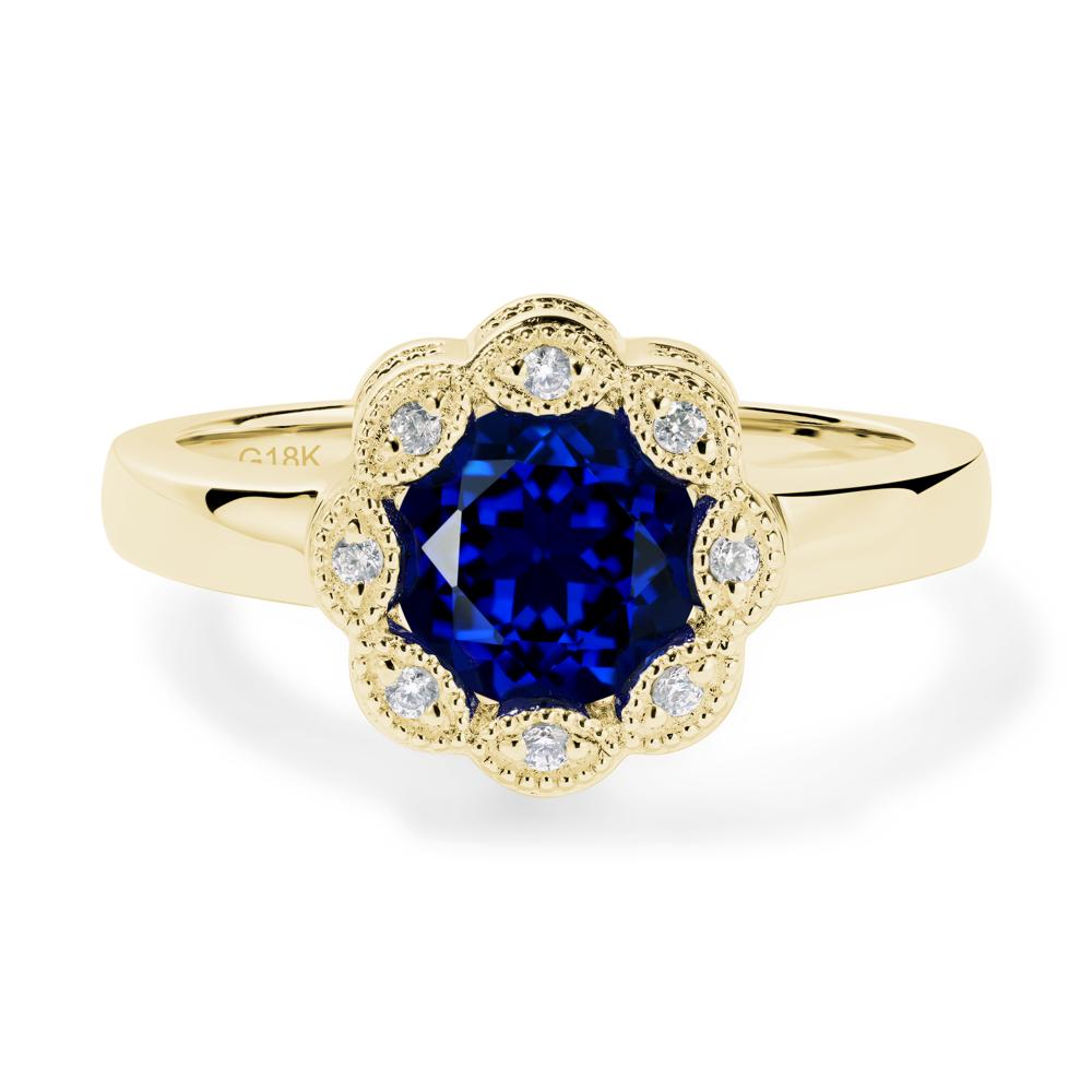Vintage Sapphire Ring Halo Flower Ring - LUO Jewelry #metal_18k yellow gold