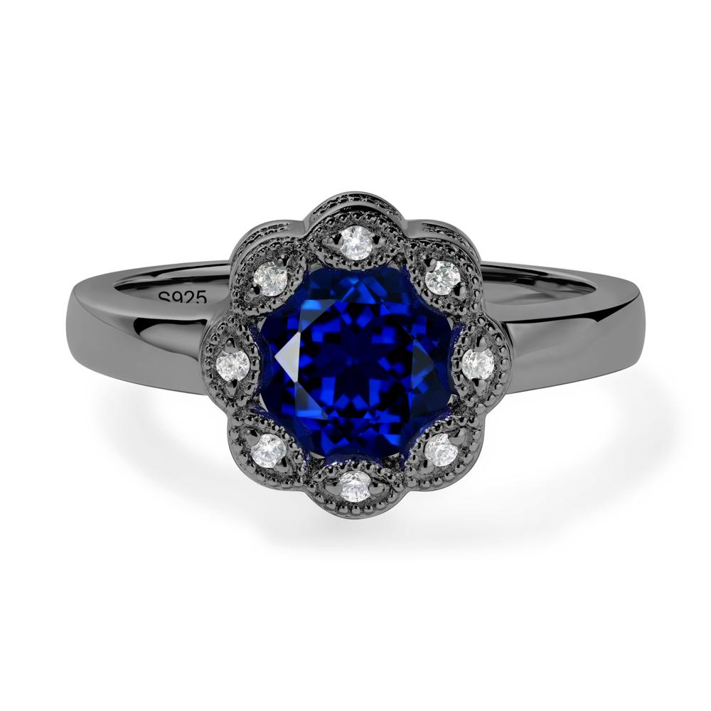 Vintage Sapphire Ring Halo Flower Ring - LUO Jewelry #metal_black finish sterling silver
