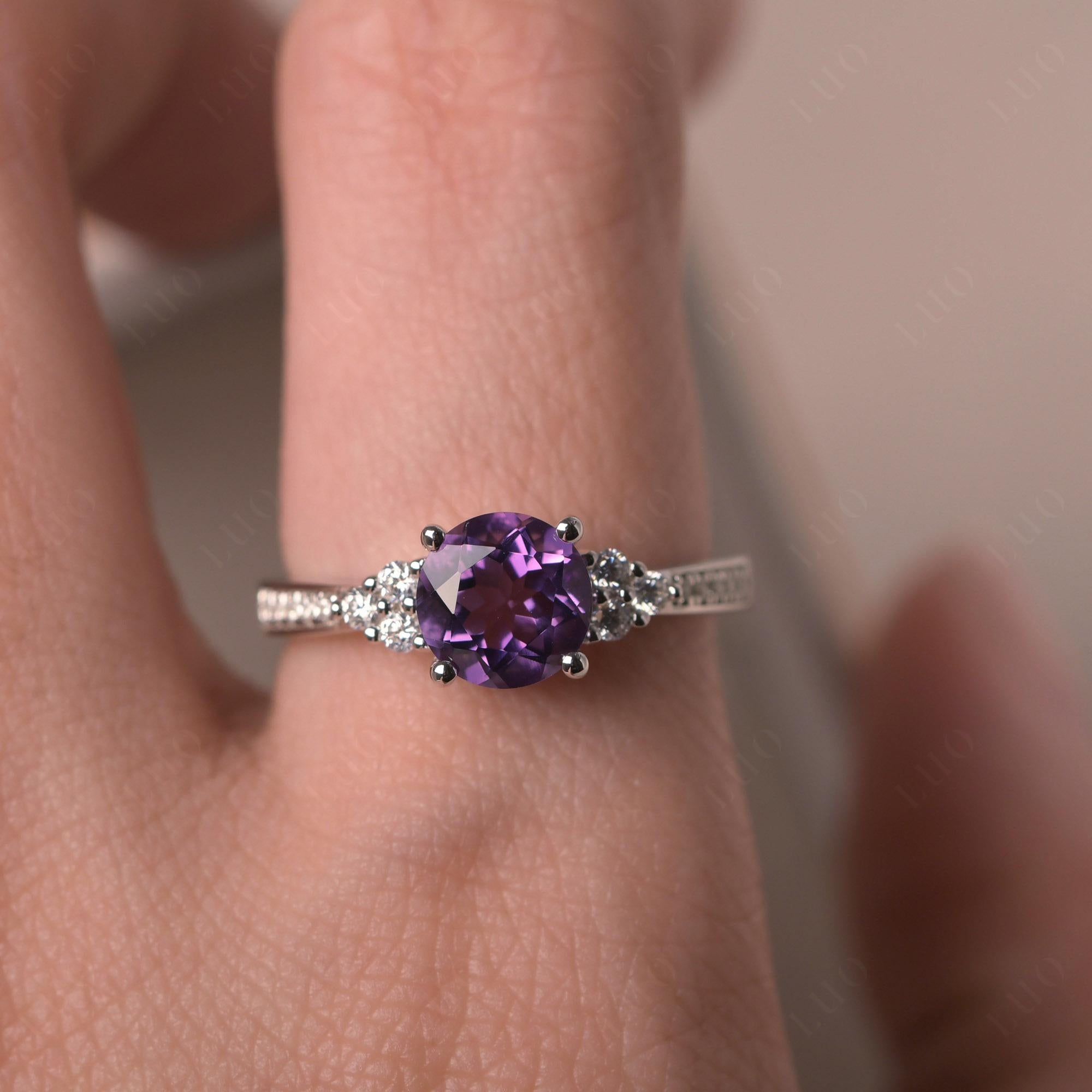 Round Cut Amethyst Engagement Ring - LUO Jewelry 