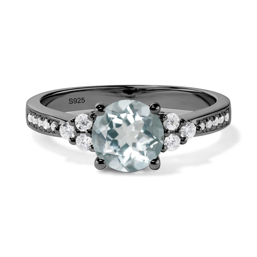 Round Cut Aquamarine Engagement Ring - LUO Jewelry #metal_black finish sterling silver