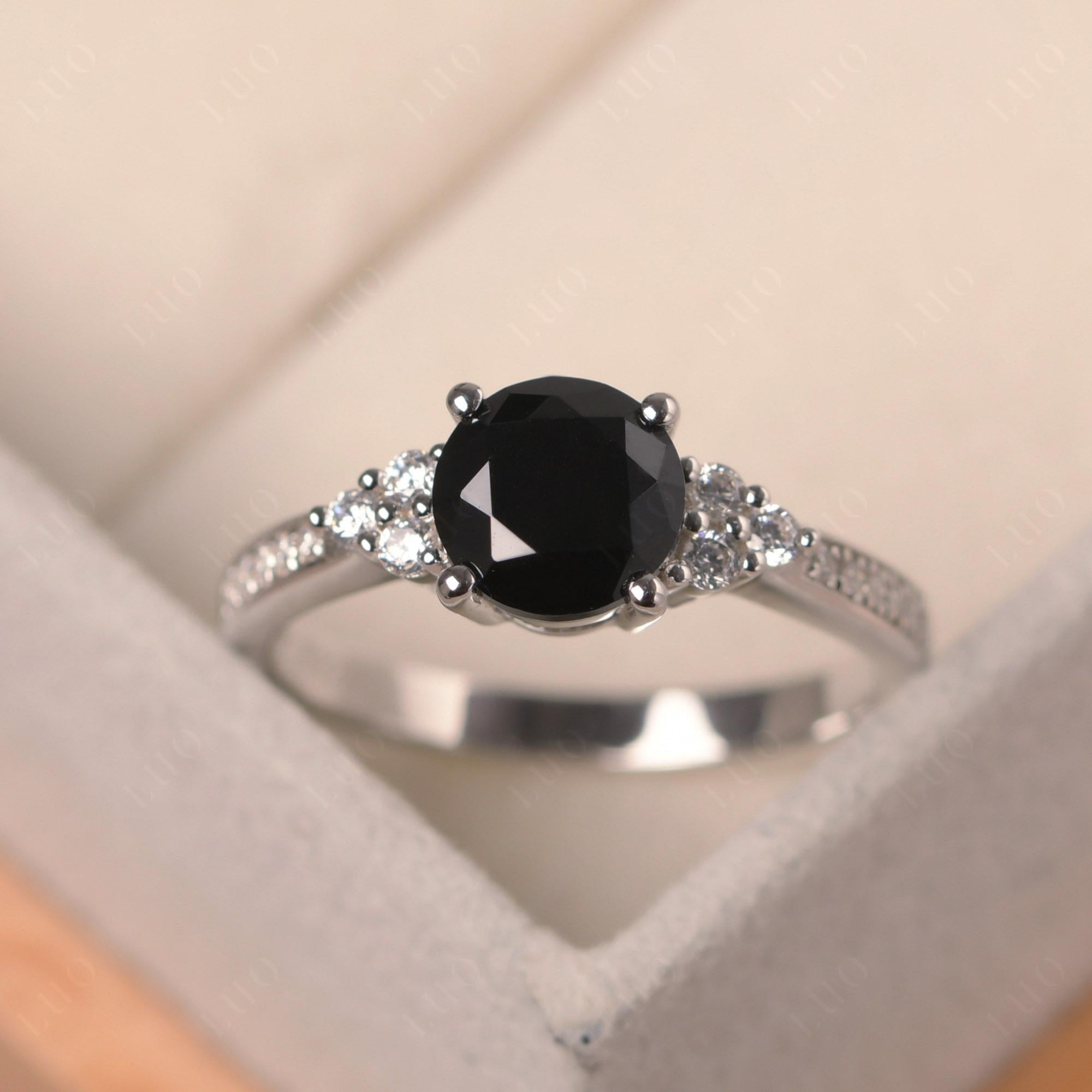 Round Cut Black Spinel Engagement Ring - LUO Jewelry 