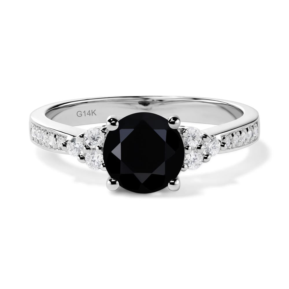 Round Cut Black Spinel Engagement Ring - LUO Jewelry #metal_14k white gold