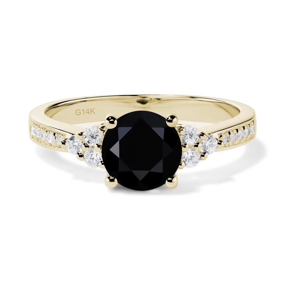 Round Cut Black Spinel Engagement Ring - LUO Jewelry #metal_14k yellow gold