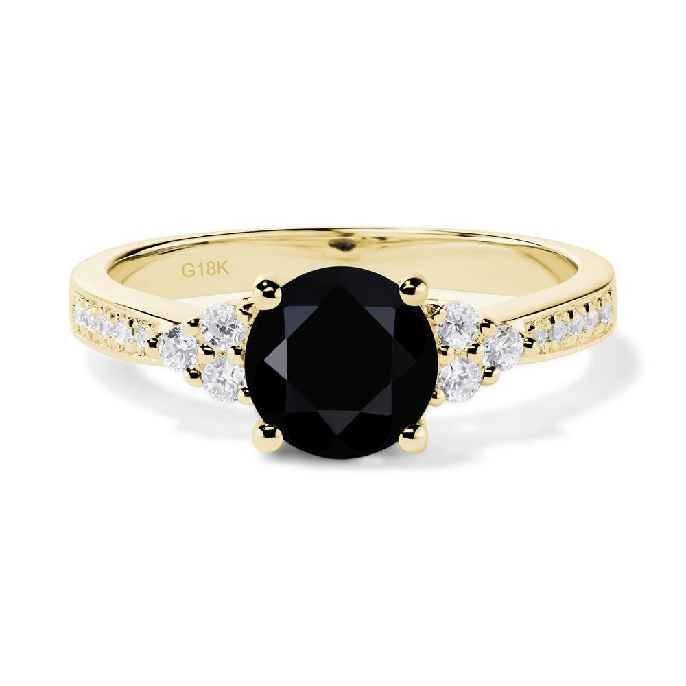 Round Cut Black Spinel Engagement Ring - LUO Jewelry #metal_18k yellow gold