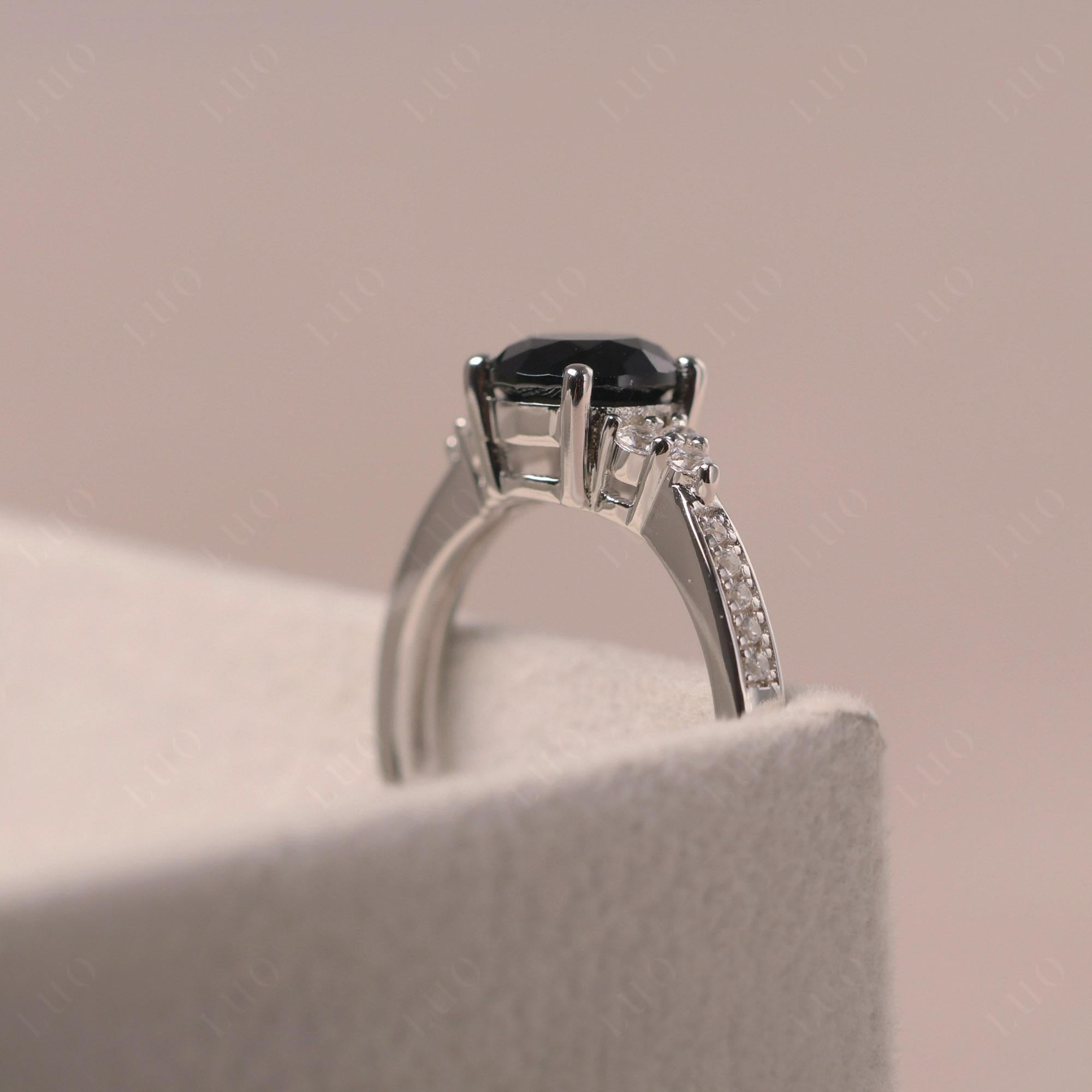 Round Cut Black Spinel Engagement Ring - LUO Jewelry 