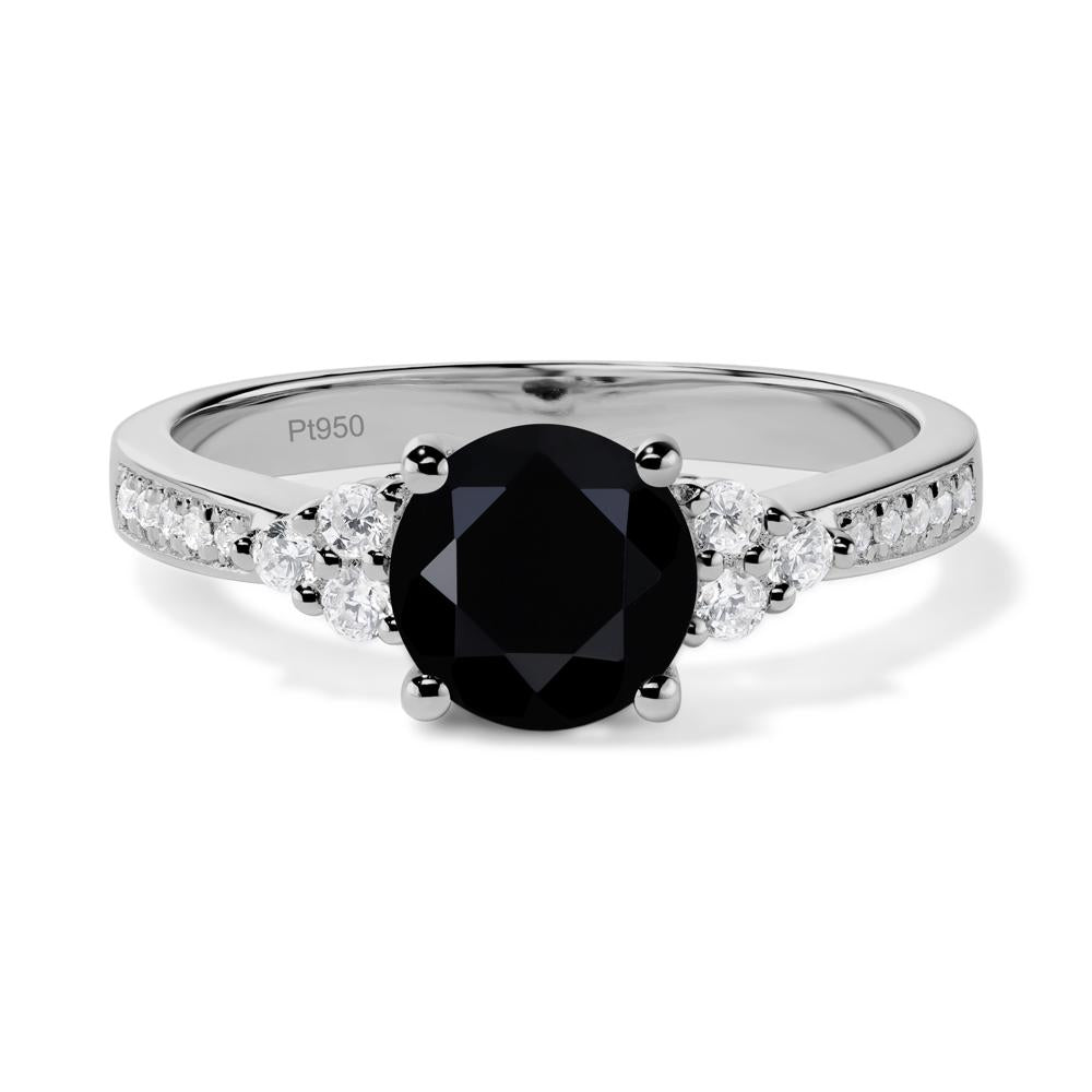 Round Cut Black Spinel Engagement Ring - LUO Jewelry #metal_platinum