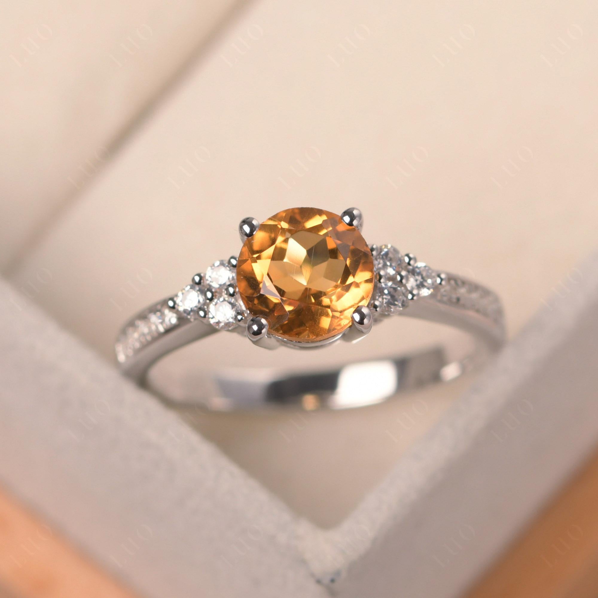 Round Cut Citrine Engagement Ring - LUO Jewelry 