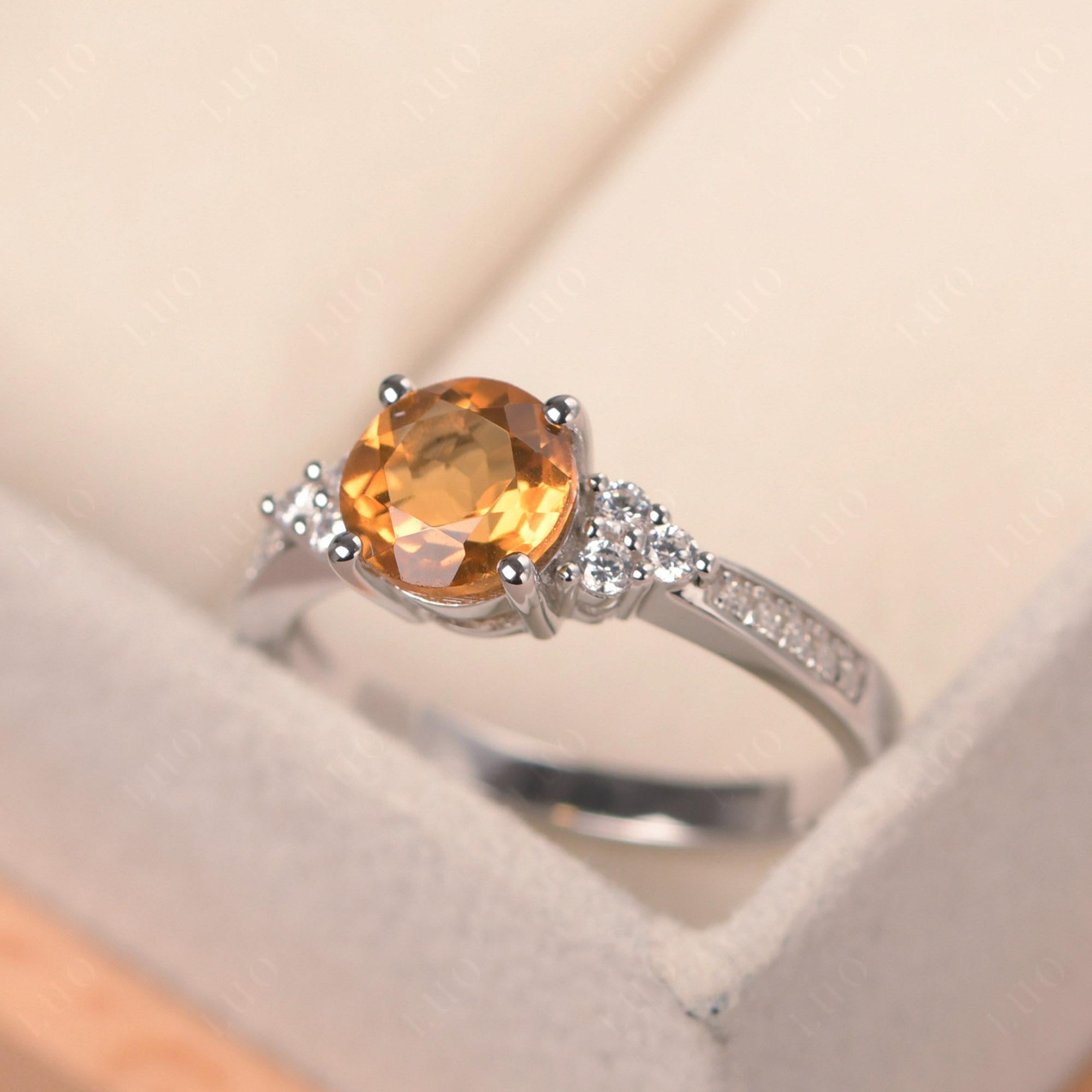 Round Cut Citrine Engagement Ring - LUO Jewelry 