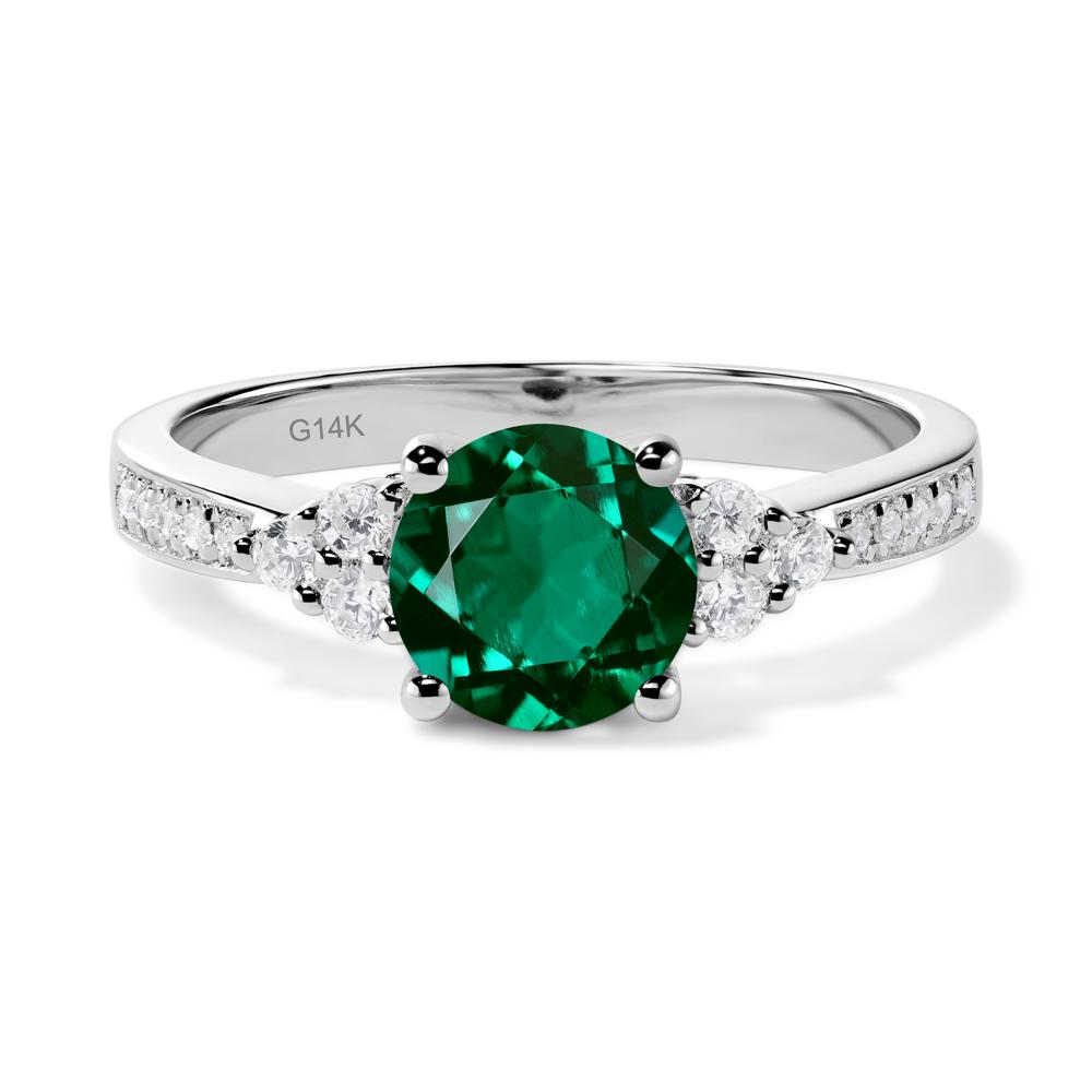 Round Cut Emerald Engagement Ring - LUO Jewelry #metal_14k white gold