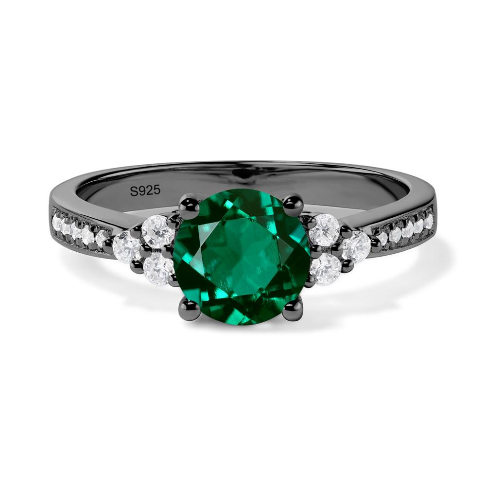 Round Cut Emerald Engagement Ring - LUO Jewelry #metal_black finish sterling silver