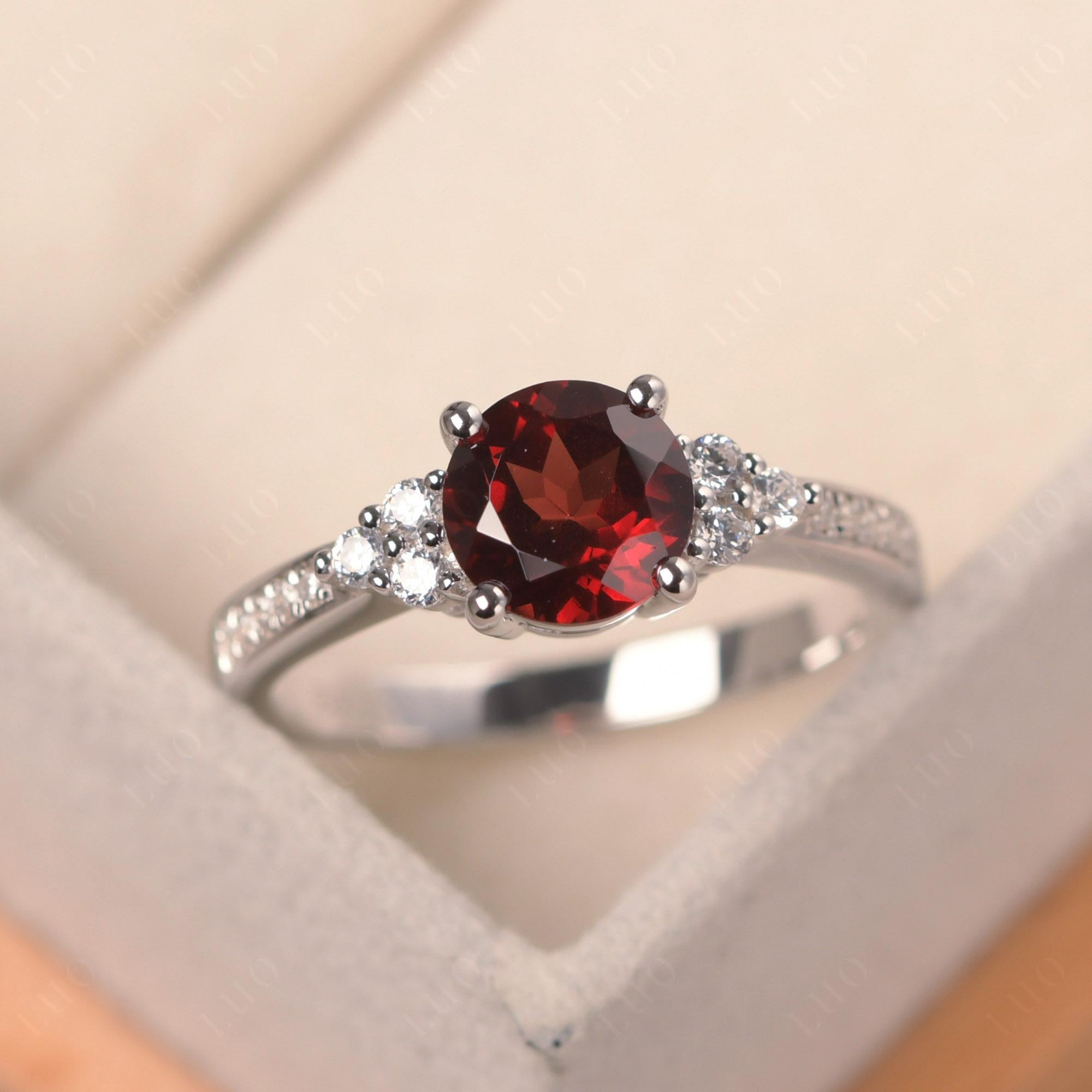 Round Cut Garnet Engagement Ring - LUO Jewelry 