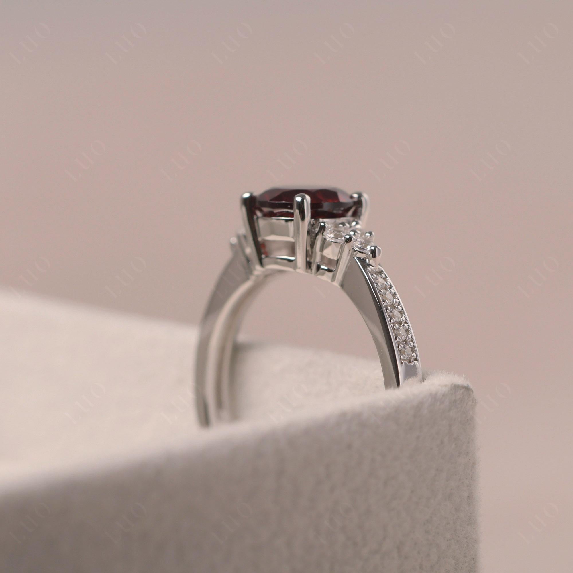 Round Cut Garnet Engagement Ring - LUO Jewelry 