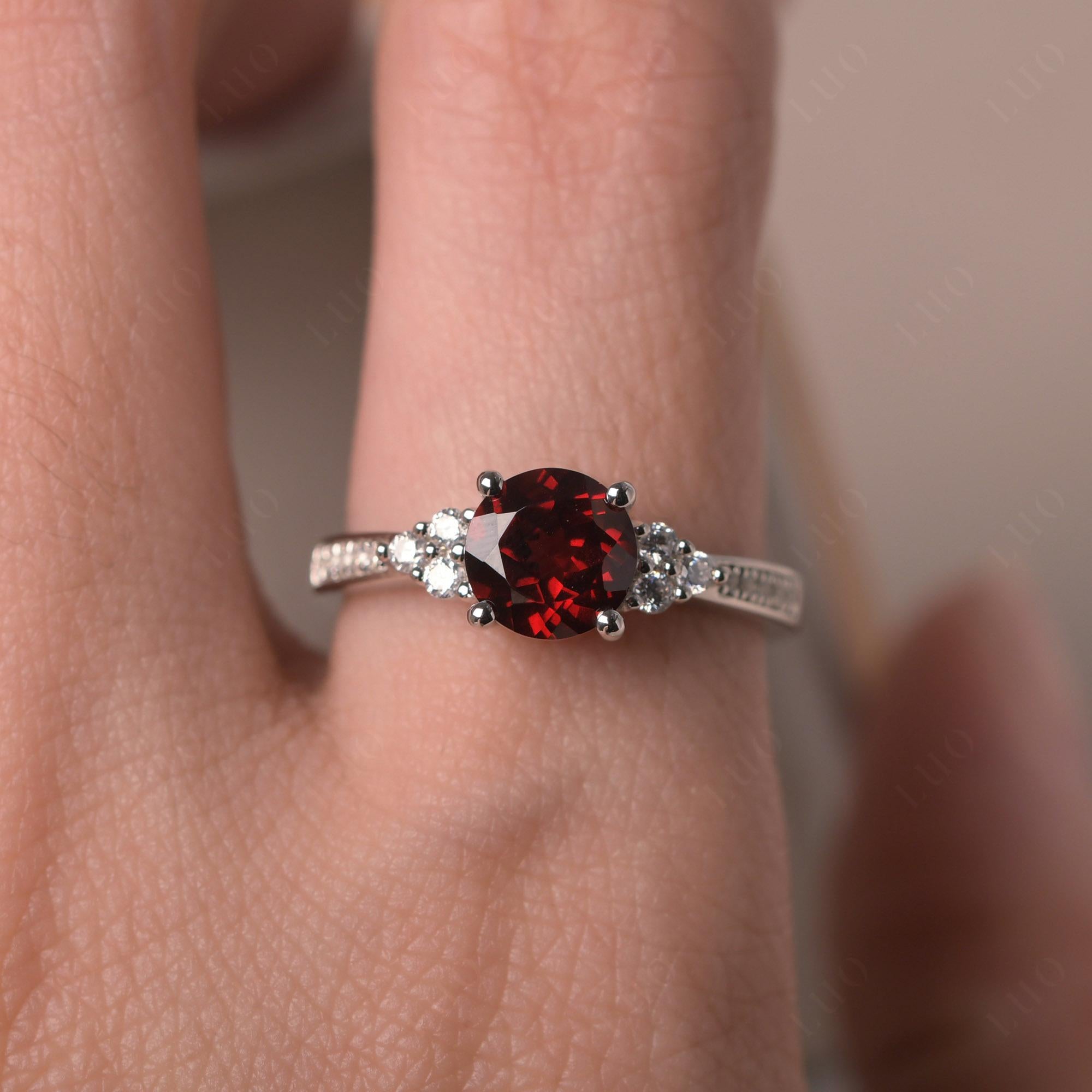 Round Cut Garnet Engagement Ring - LUO Jewelry 