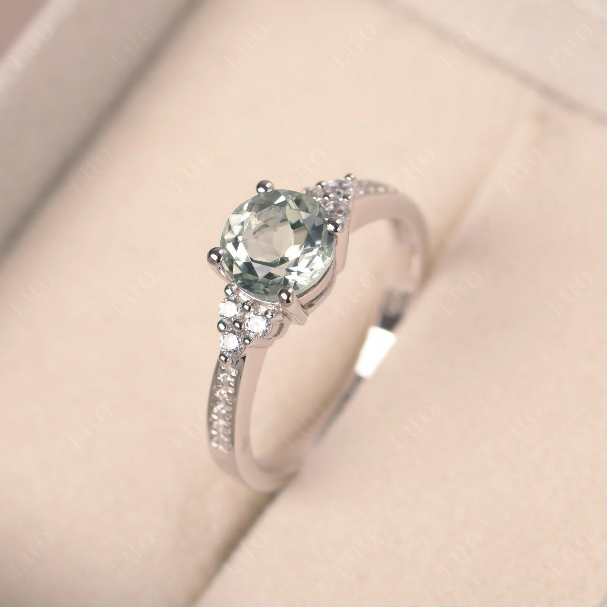 Round Cut Green Amethyst Engagement Ring - LUO Jewelry 