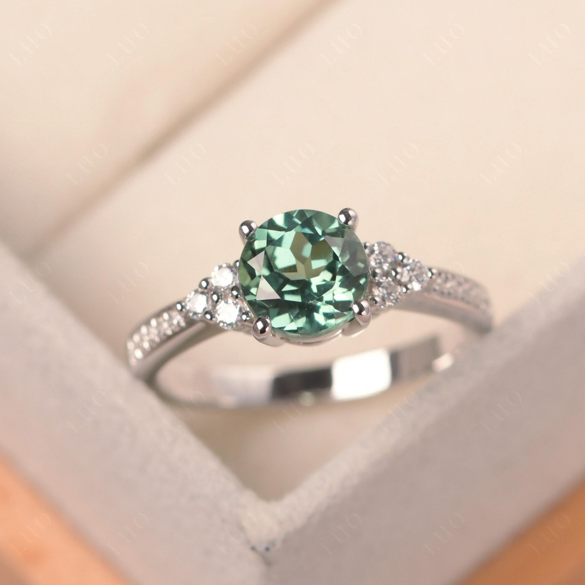 Round Cut Green Sapphire Engagement Ring - LUO Jewelry 