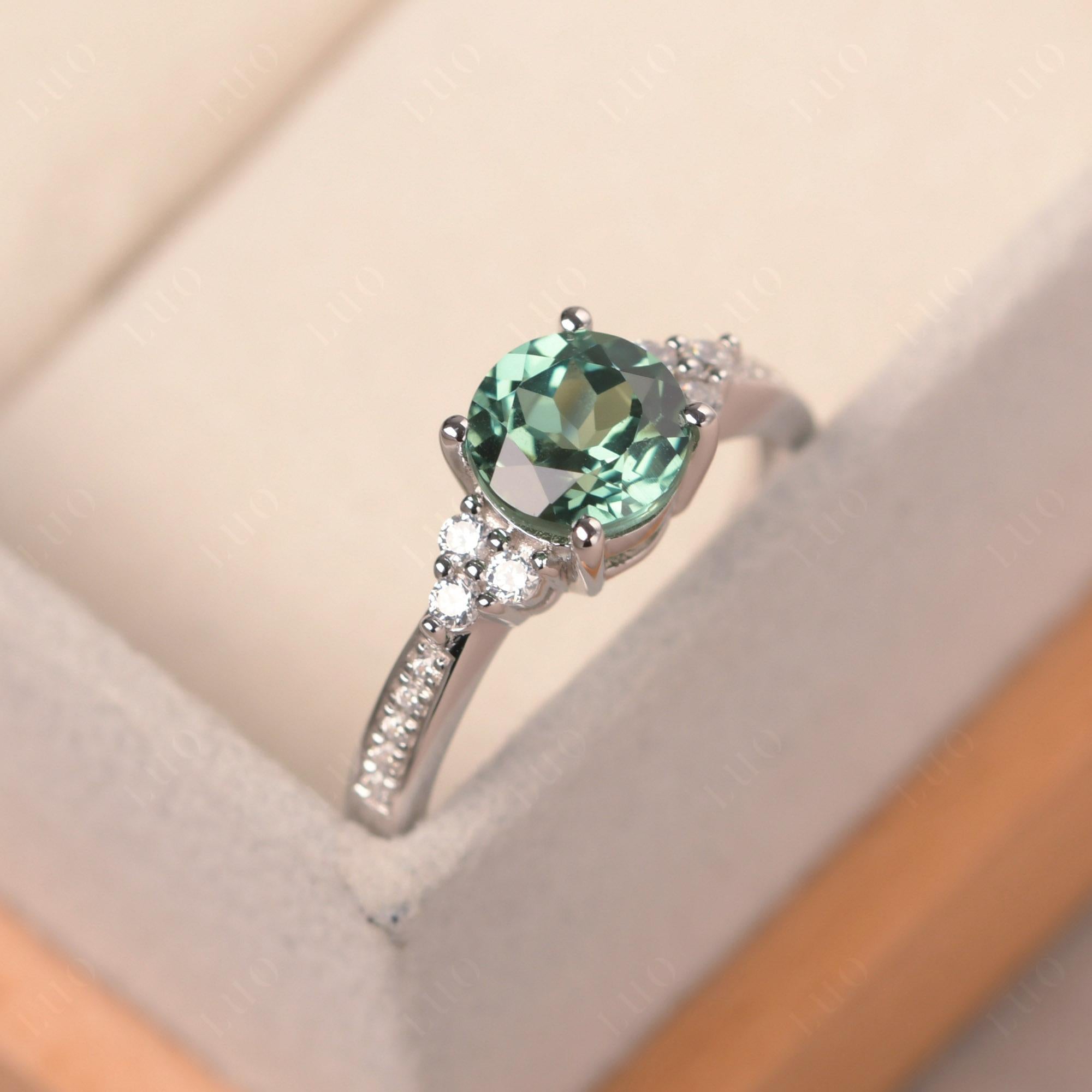 Round Cut Green Sapphire Engagement Ring - LUO Jewelry 