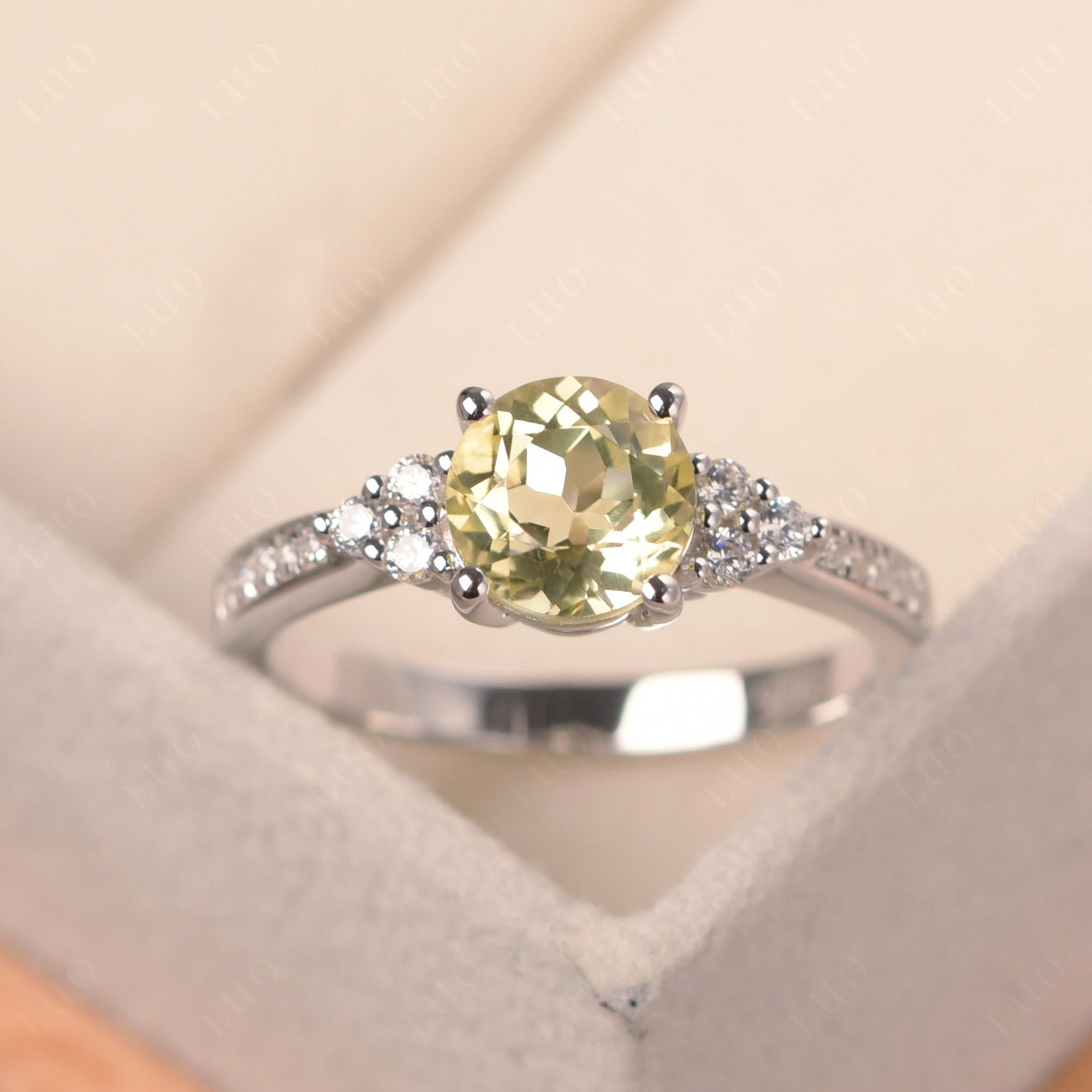 Round Cut Lemon Quartz Engagement Ring - LUO Jewelry 