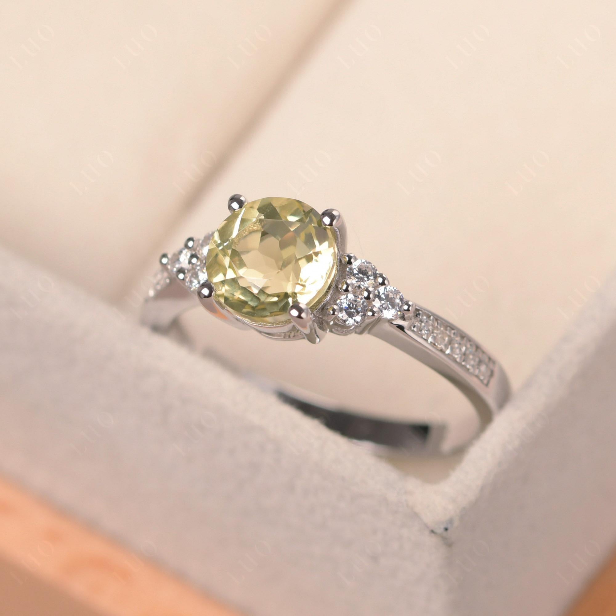 Round Cut Lemon Quartz Engagement Ring - LUO Jewelry 