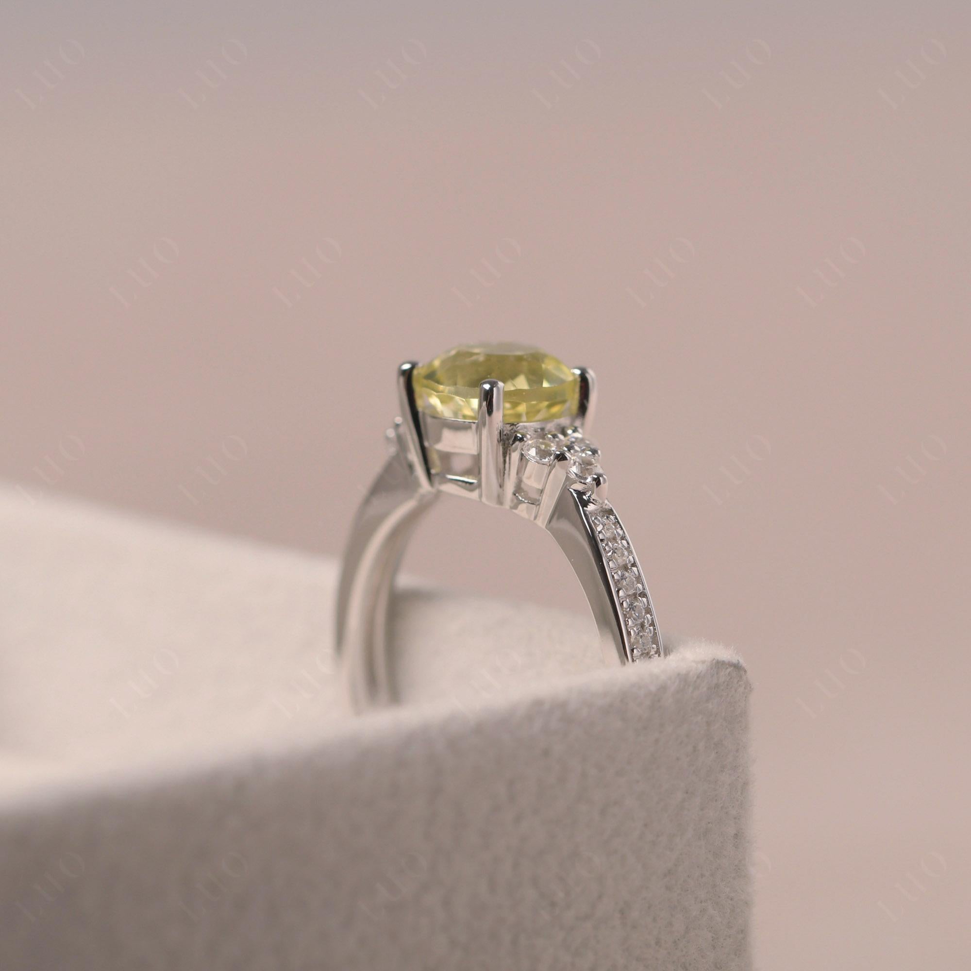 Round Cut Lemon Quartz Engagement Ring - LUO Jewelry 