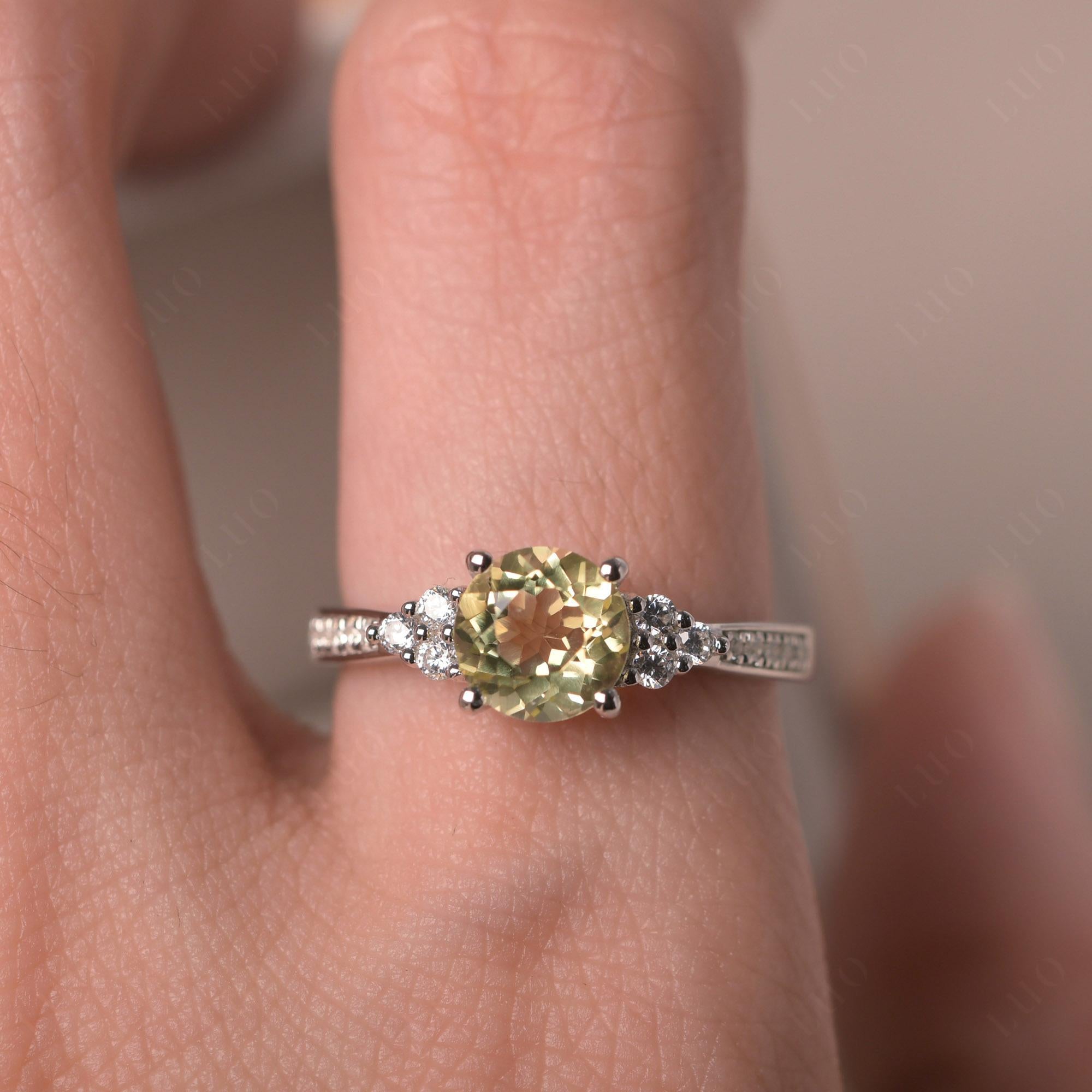 Round Cut Lemon Quartz Engagement Ring - LUO Jewelry 