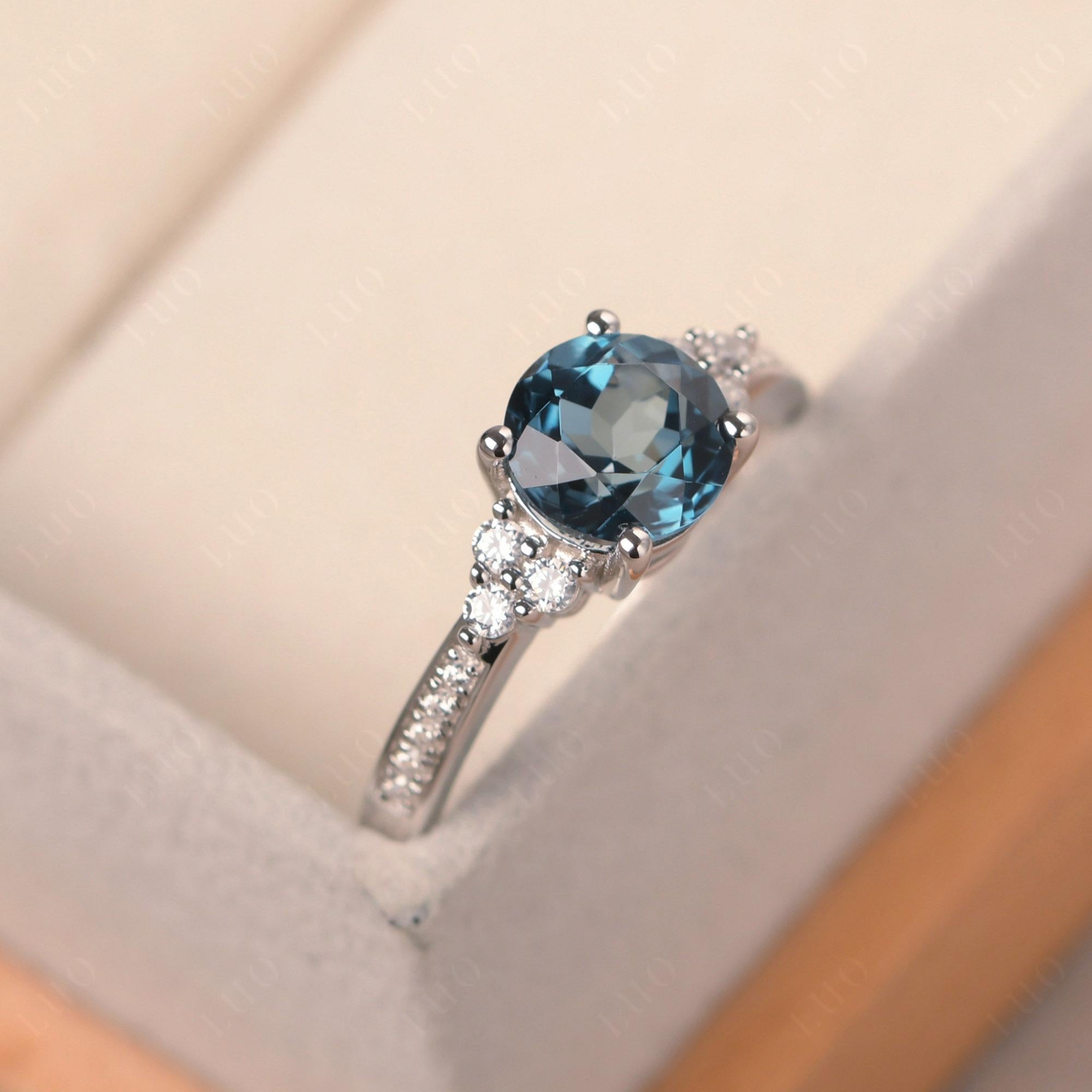 Round Cut London Blue Topaz Engagement Ring - LUO Jewelry 