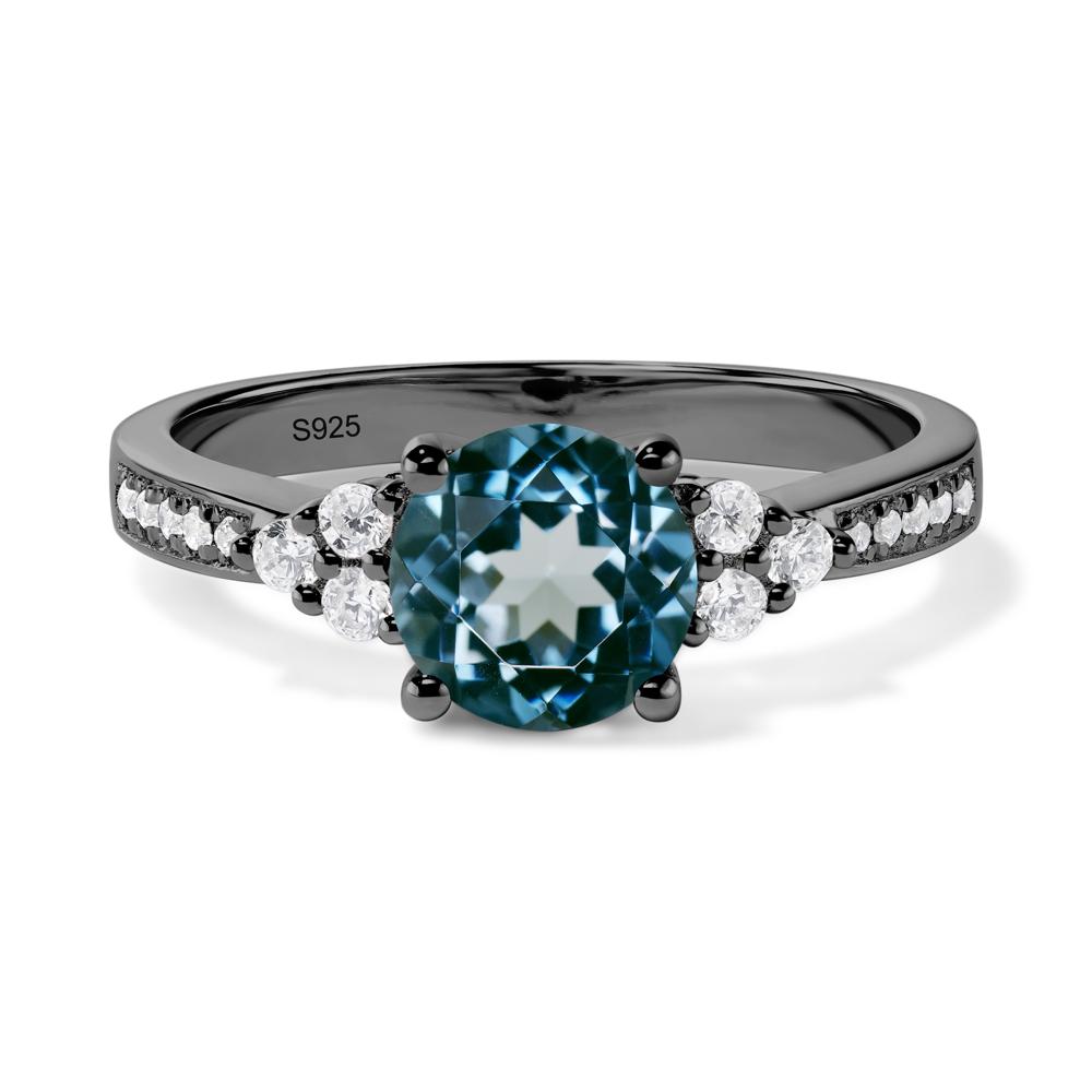 Round Cut London Blue Topaz Engagement Ring - LUO Jewelry #metal_black finish sterling silver