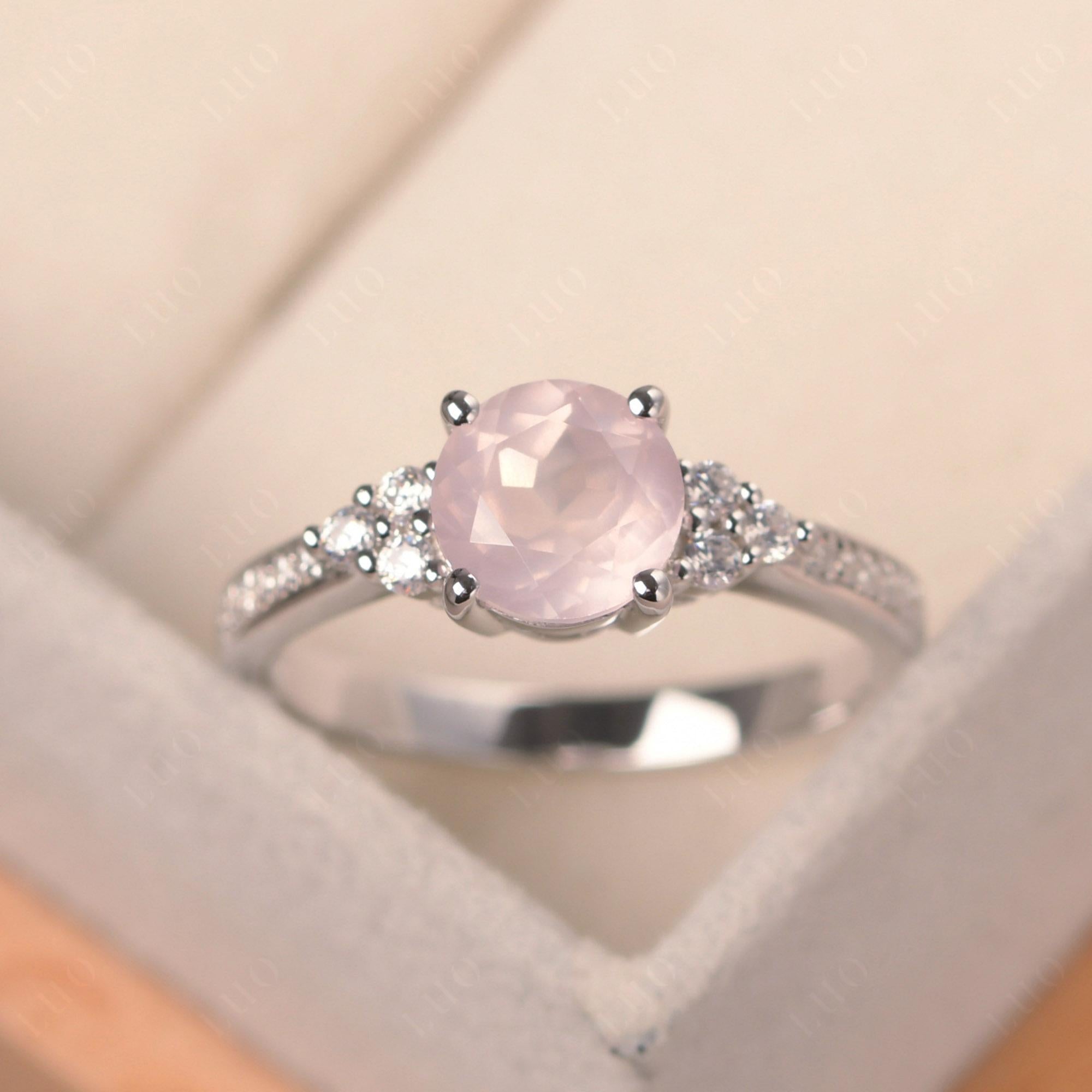 Round Cut Rose Quartz Engagement Ring - LUO Jewelry 