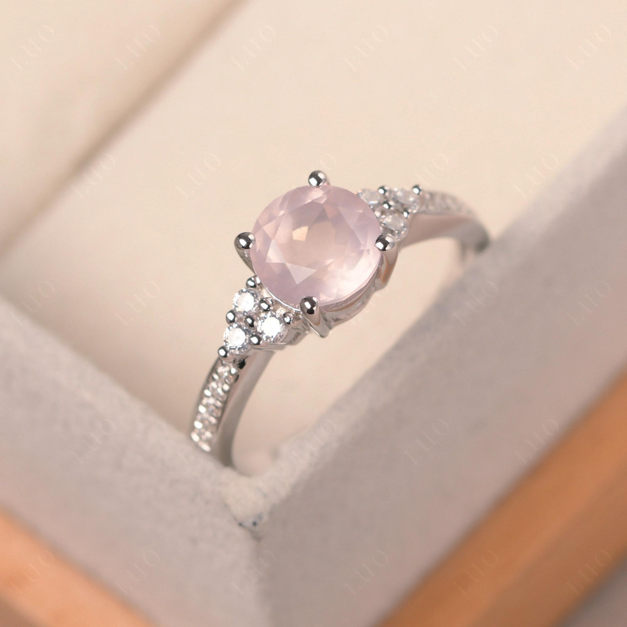 Round Cut Rose Quartz Engagement Ring - LUO Jewelry 