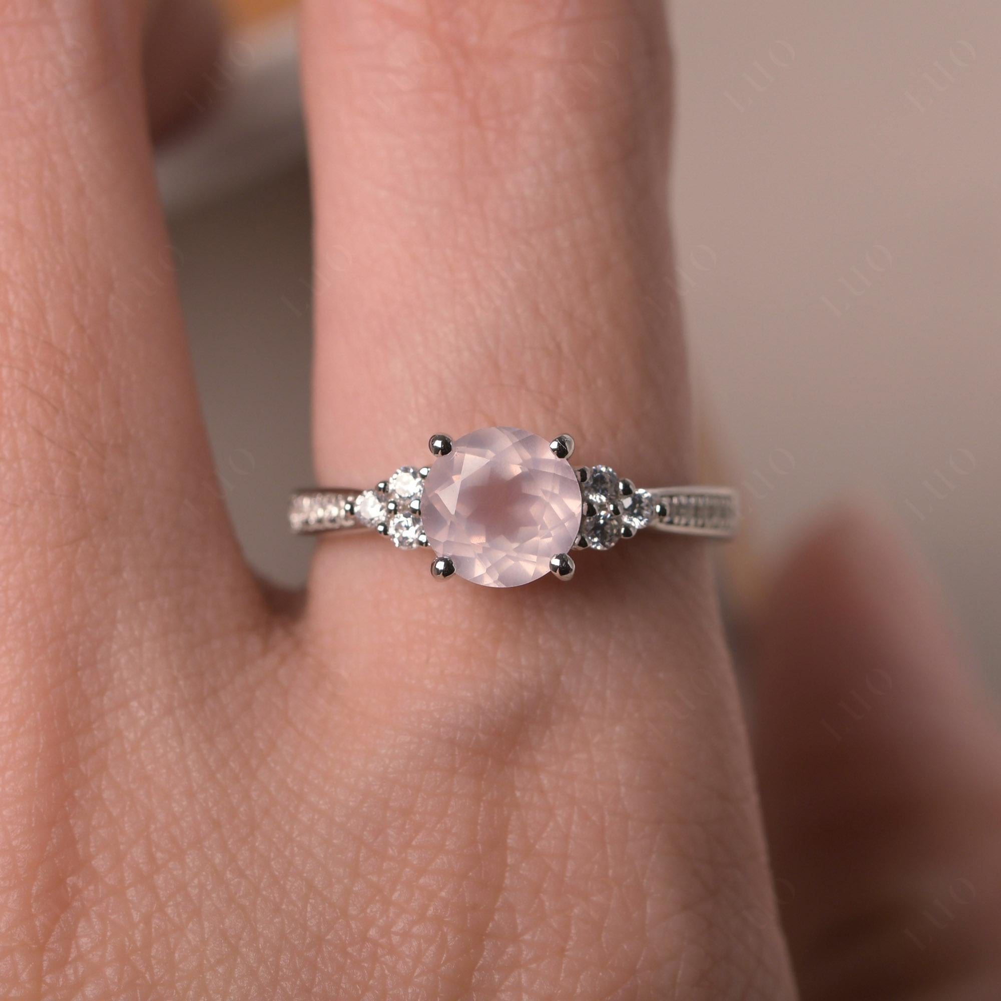 Round Cut Rose Quartz Engagement Ring - LUO Jewelry 