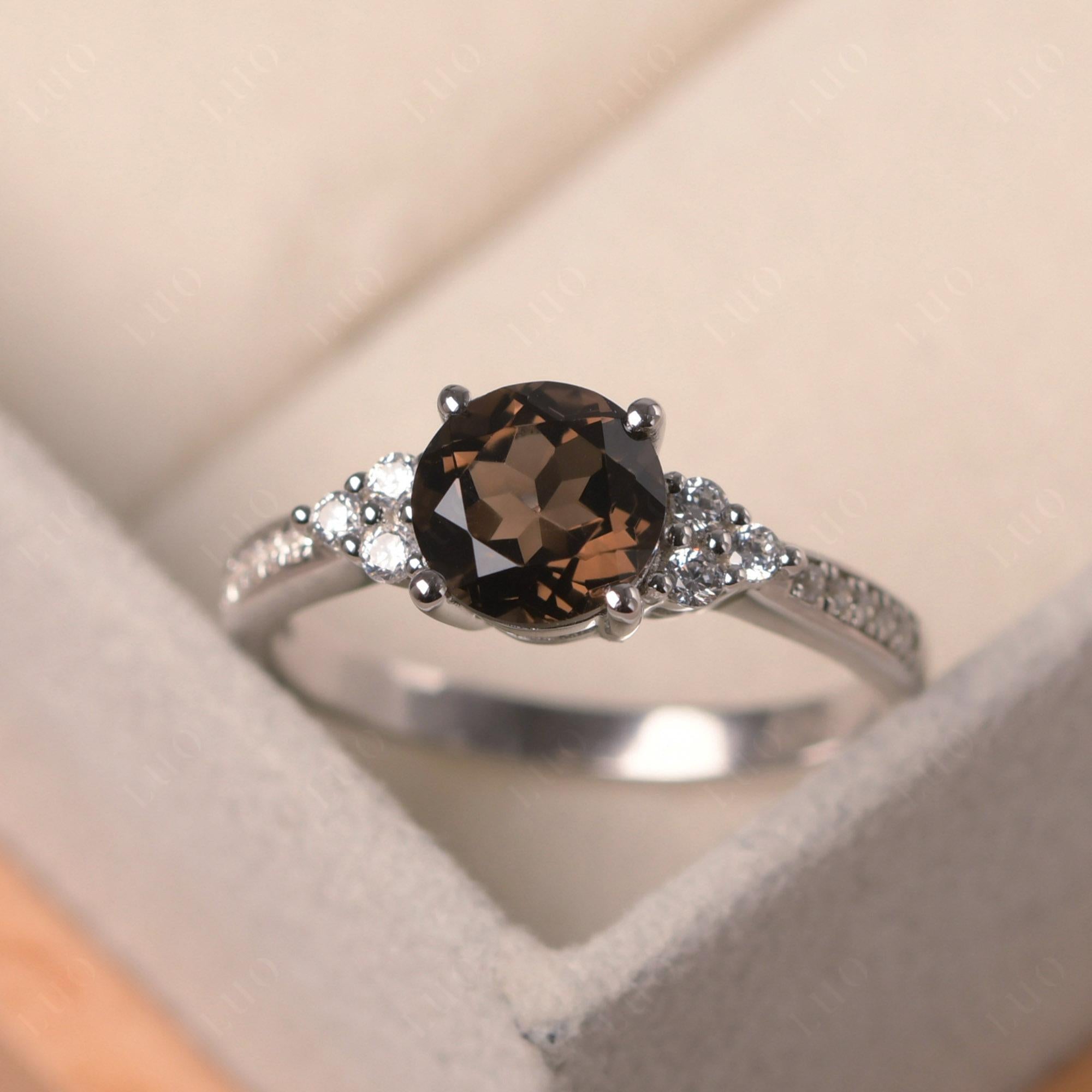 Round Cut Smoky Quartz Engagement Ring - LUO Jewelry 