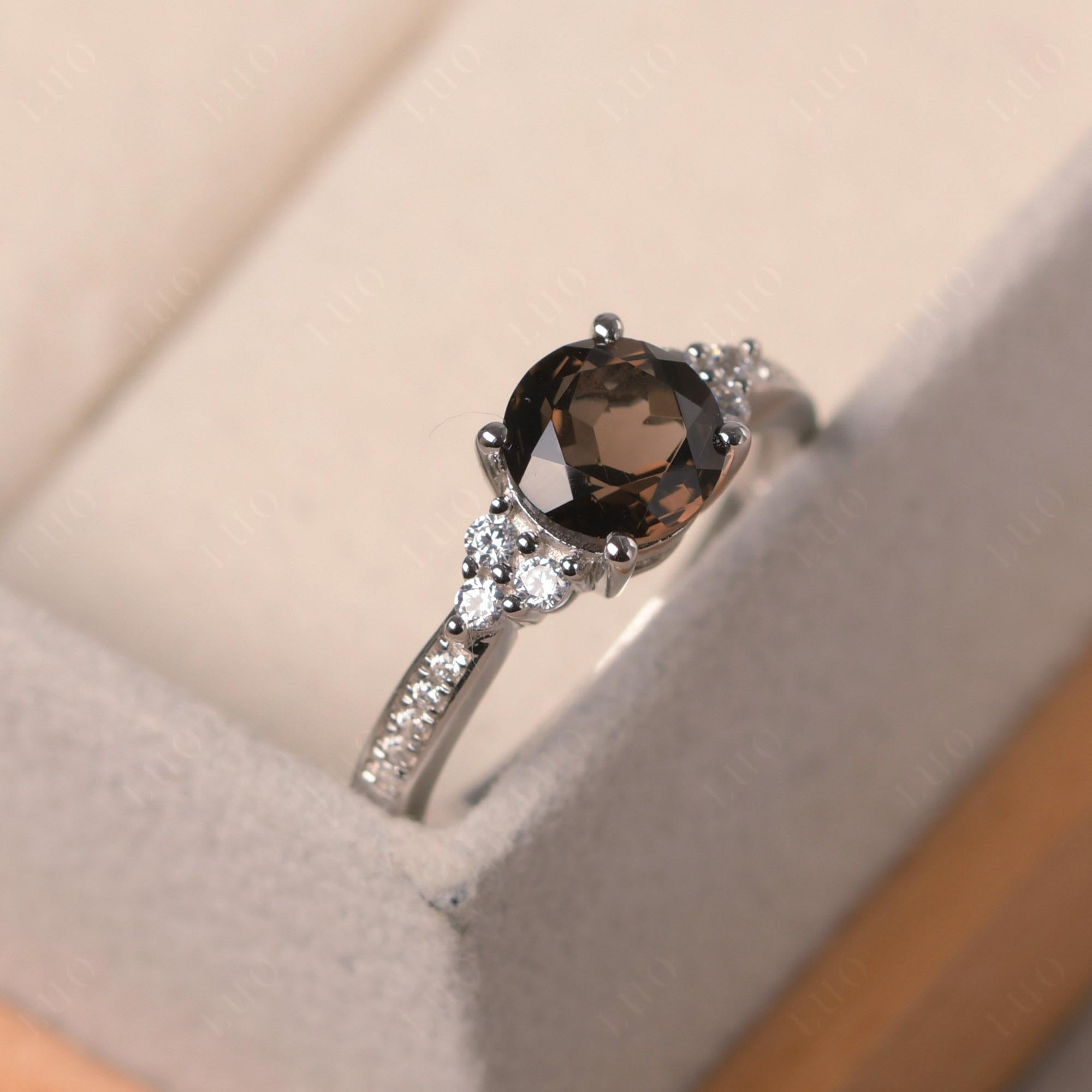 Round Cut Smoky Quartz Engagement Ring - LUO Jewelry 