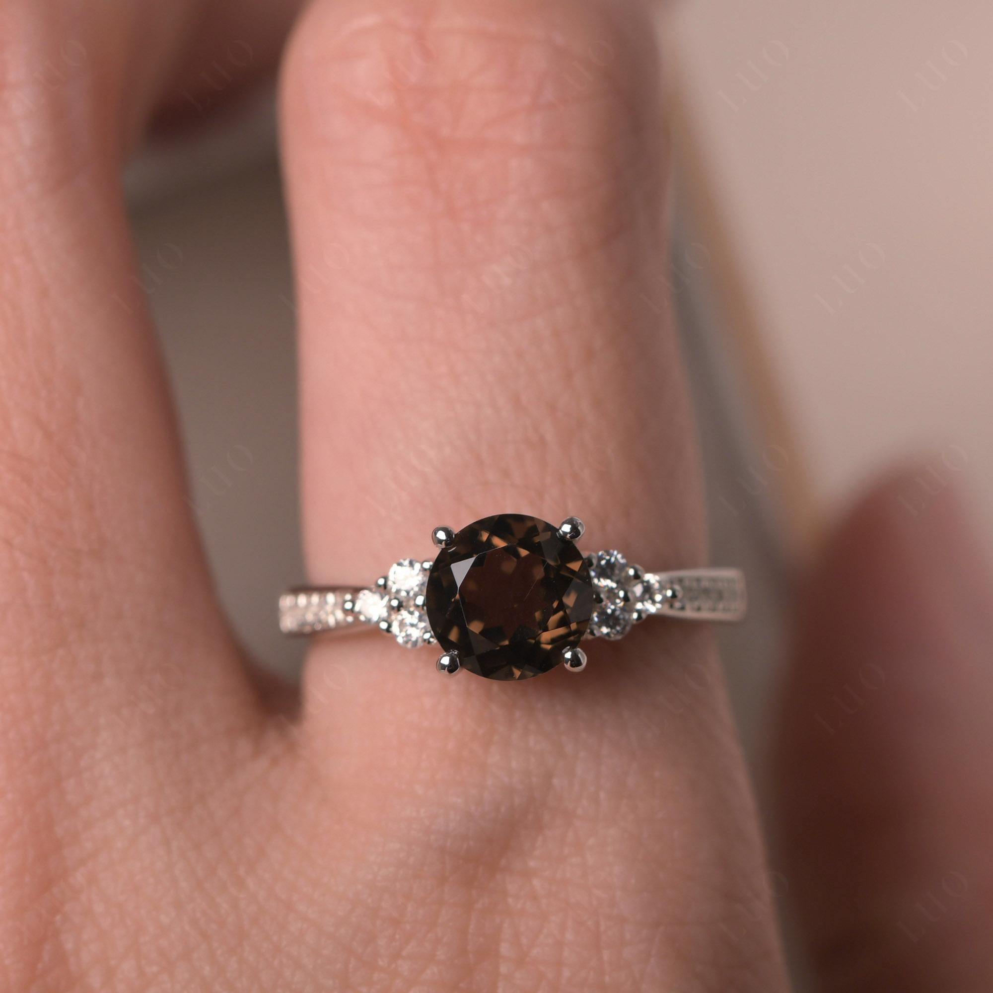 Round Cut Smoky Quartz Engagement Ring - LUO Jewelry 