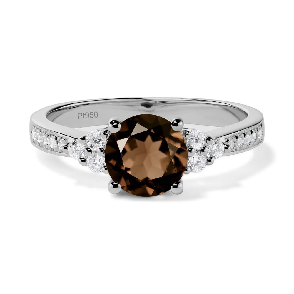 Round Cut Smoky Quartz Engagement Ring - LUO Jewelry #metal_platinum