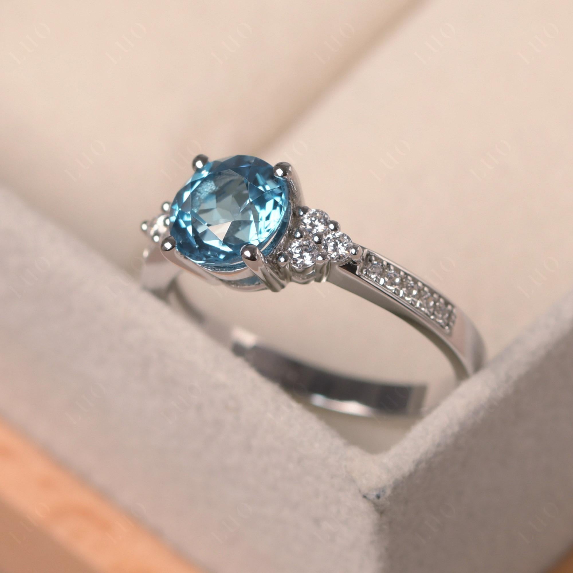 Round Cut Swiss Blue Topaz Engagement Ring - LUO Jewelry 